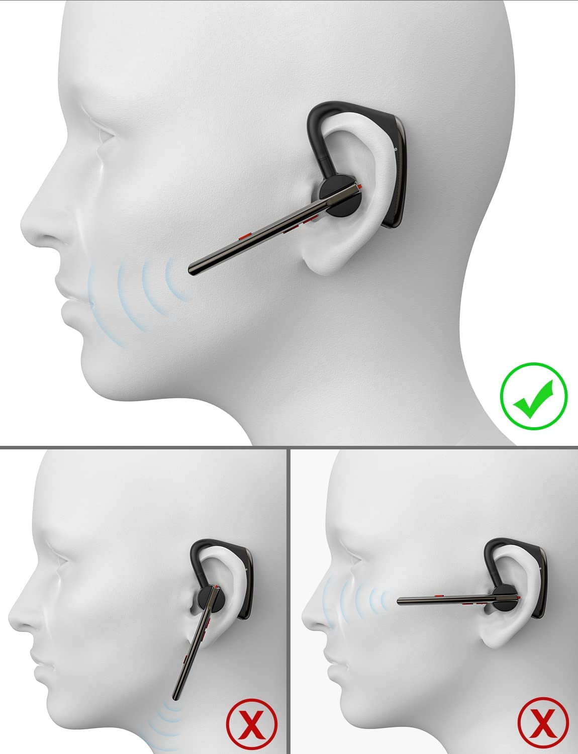 Bluetooth Handsfree Headset - 24Hrs Talktime Bluetooth Earpiece CVC8.0 Dual Mic Noise Cancelling Wireless Handsfree Driving Headset with Mic Mute