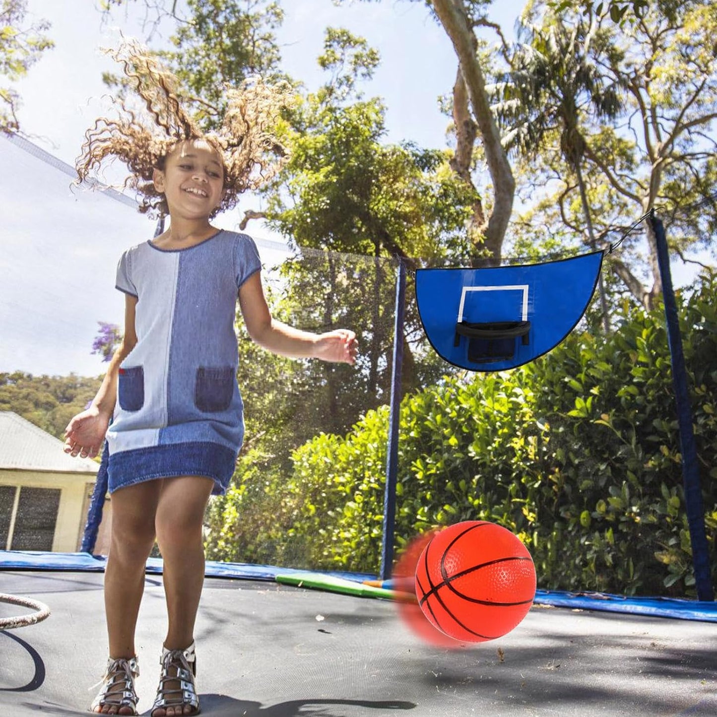 Durable Trampoline Basketball Attachment with Breakaway Rim, Waterproof Design, and Inclusive Mini Balls and Pump - Perfect for Indoor and Outdoor Use by Kids and Teens