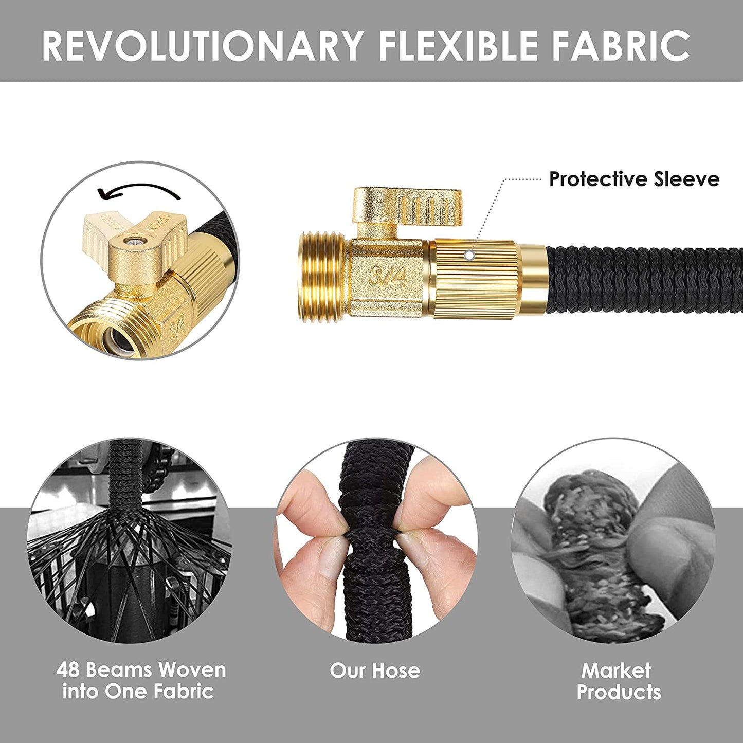 25 ft Expandable Garden Hose: Comes with a 10 Function Nozzle, Triple Core Latex, and 3/4" Solid Brass Fittings. Lightweight, Kink-Free, Retractable, and Collapsible for Flexible Gardening. Available in Black.