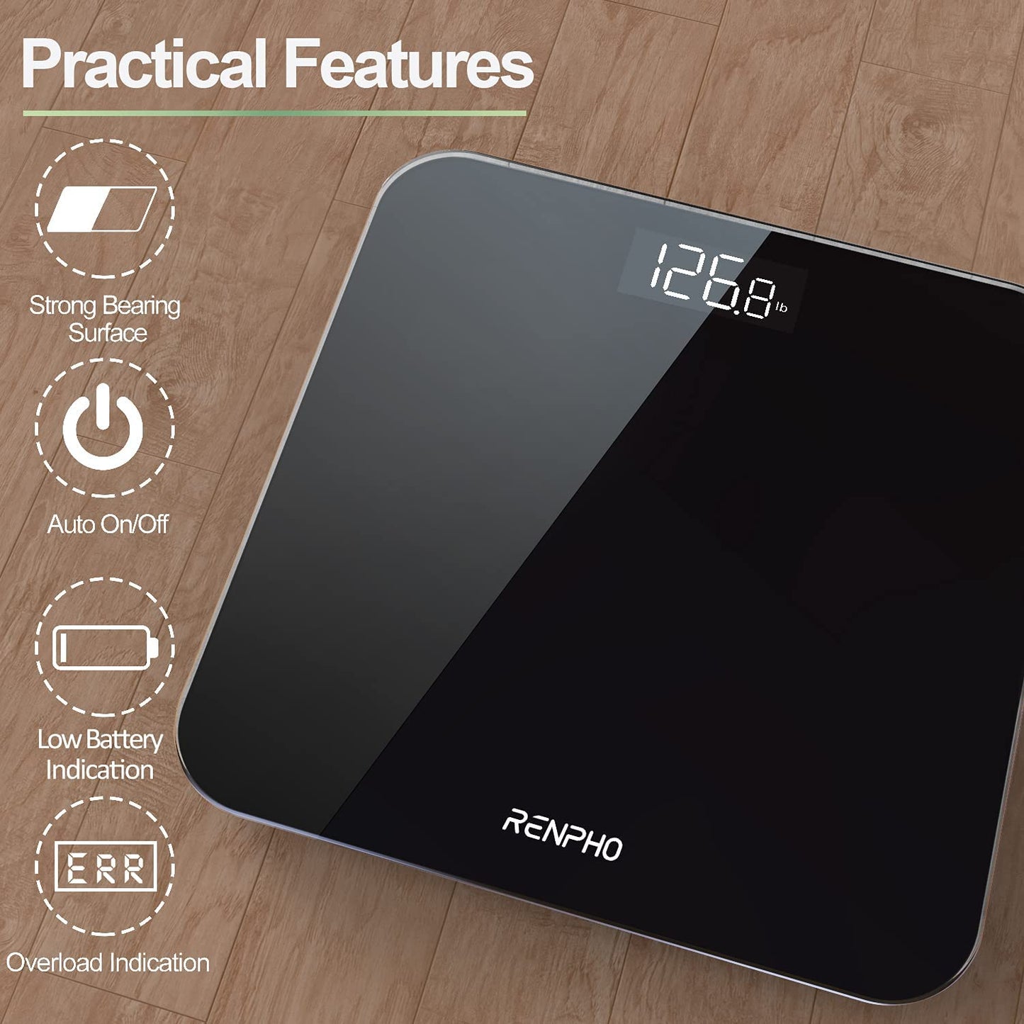Highly Accurate Digital Body Weight Scale: Core 1S Scale with Lighted LED Display, Large Rounded Corner Design, and 400 lb Capacity. Available in Black.