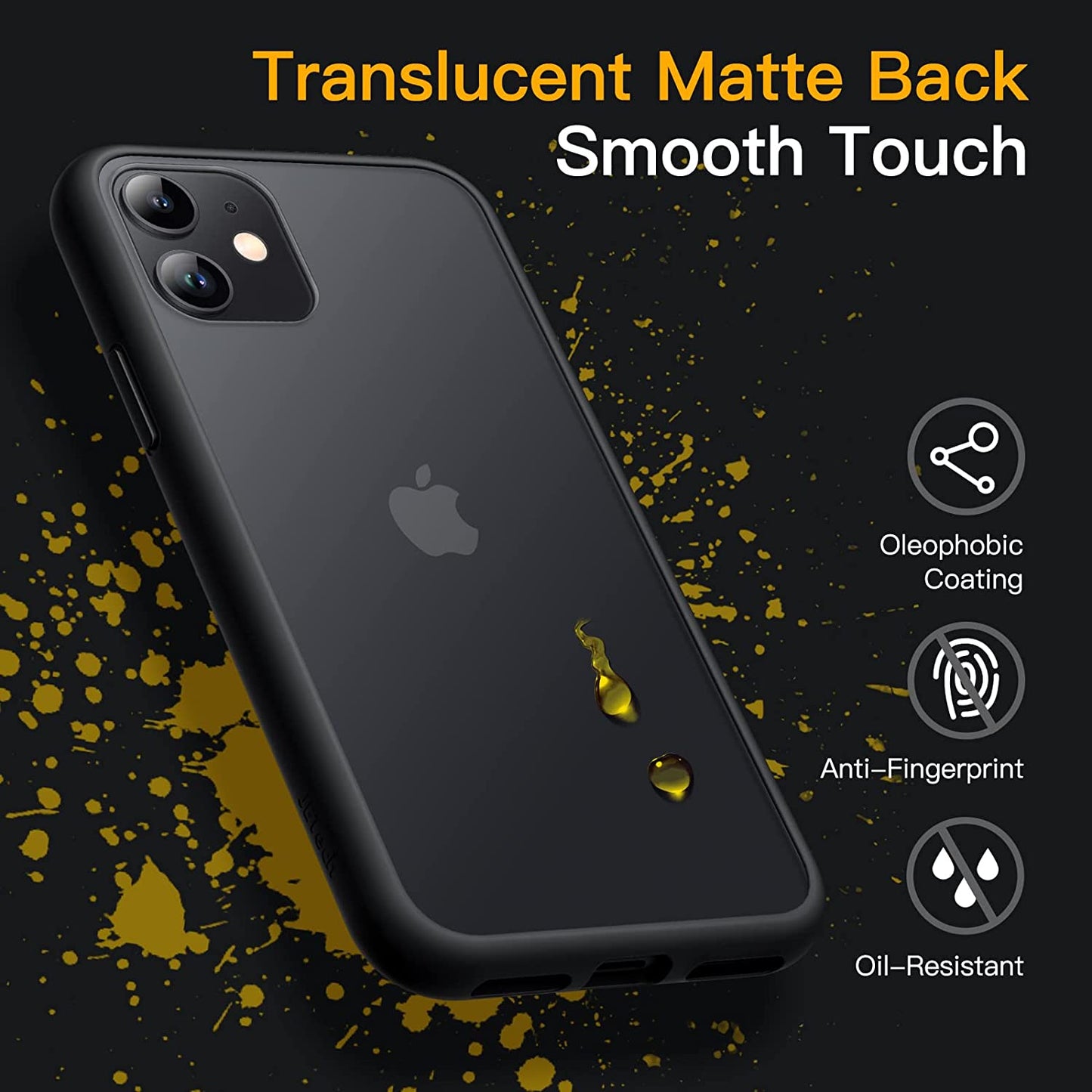 iPhone 11 6.1-Inch Matte Case - Military Grade Shockproof Drop Protection, Frosted Translucent Back Cover, Anti-Fingerprint - Black