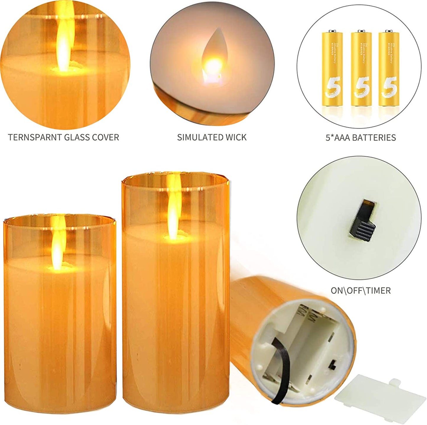 Flickering Flameless LED Candles with Real Wax and Moving Flame, Battery Operated, Timer Remote, Glass Effect - Perfect for Festival, Wedding, Home, and Party Decor