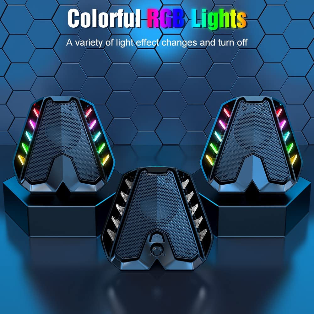 Computer Speakers GS04 RGB PC Wired Speakers with Subwoofer. USB-Powered for Desktop with Bass Diaphragms Stereo. Small Gaming Speakers for PC, Computer, Laptop, Mini Monitor.