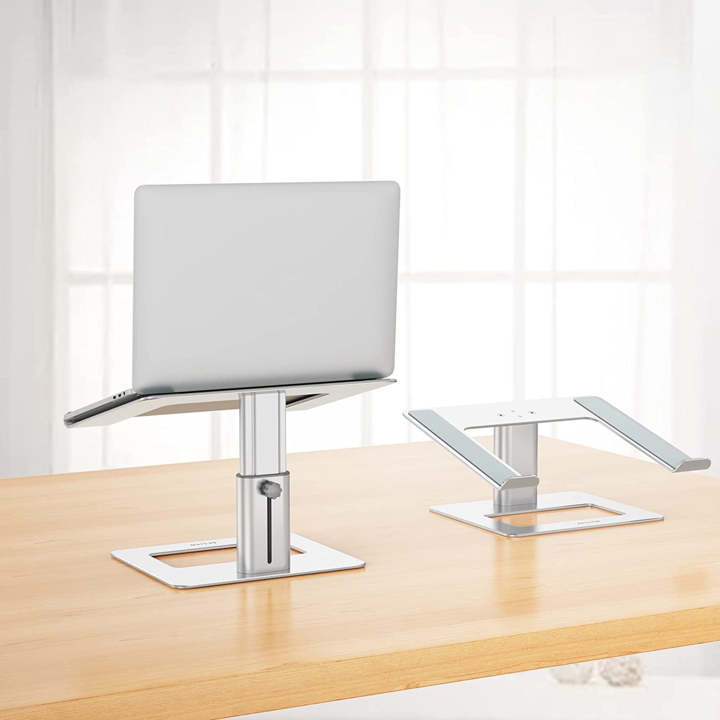 Aluminum Laptop Stand - Ergonomic Adjustable Notebook Stand for 10-15.6" Laptops - Riser Holder Computer Stand Compatible with Air, Pro, Dell, HP, Lenovo - Silver