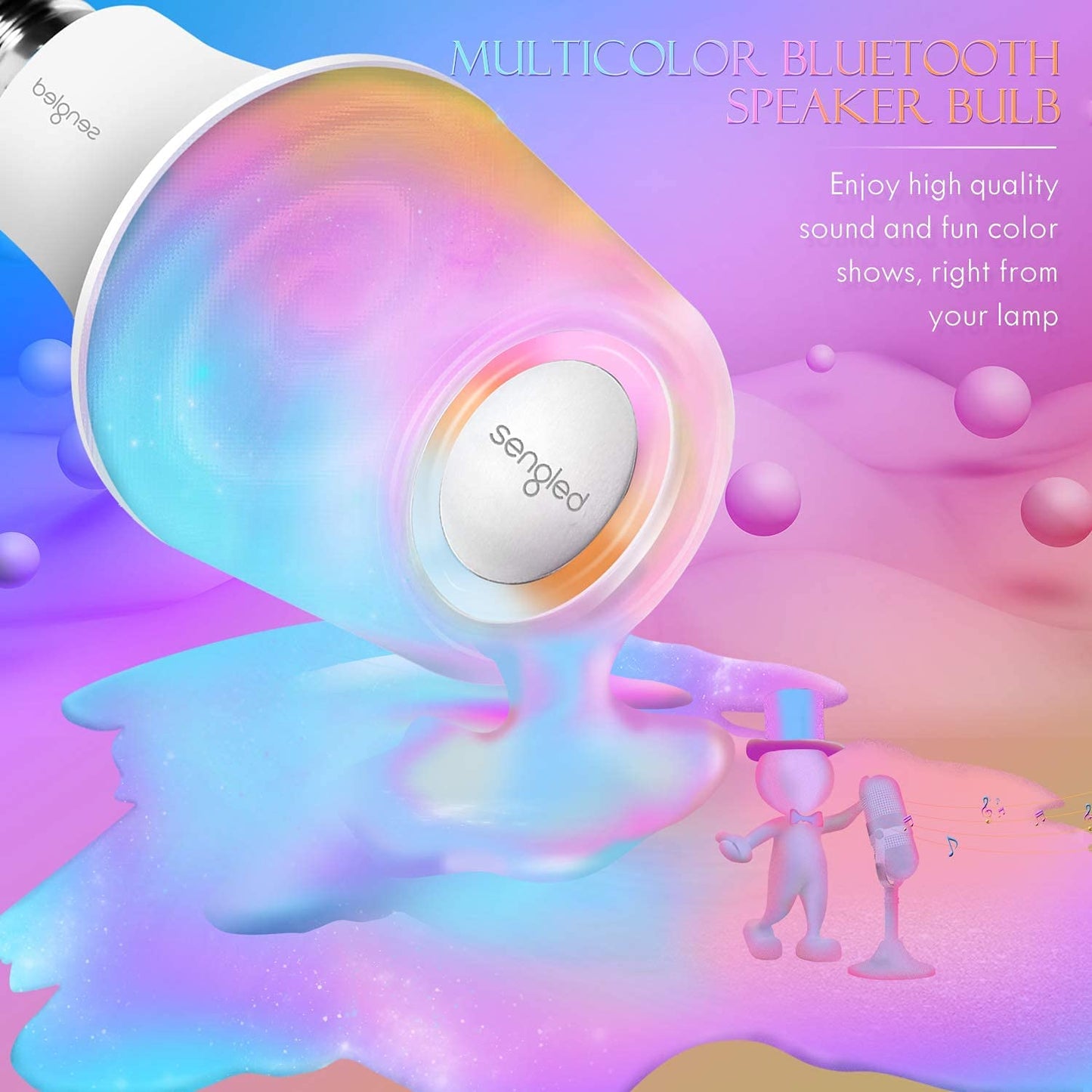 1 Pack Solo RGBW Bluetooth Smart Bulb Speaker, Dimmable Multi Color Changing LED Light Bulb with Wireless Bluetooth Speaker, Compatible with Alexa, 60W Equivalent E26 BLE Smart Music Bulb