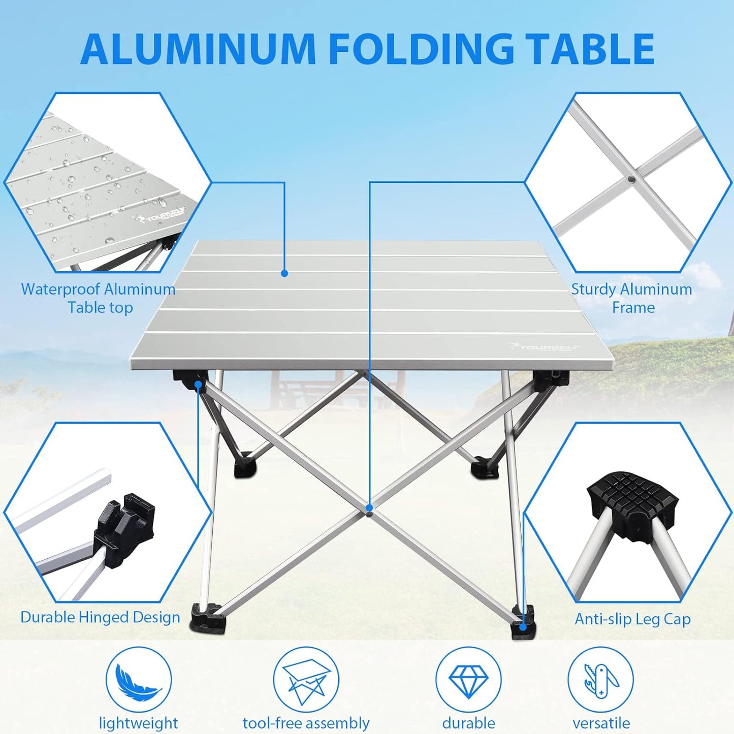 Portable Folding Camping Table with Storage Bag - Ideal for Outdoor, Indoor, Beach, Picnics, BBQ, Hiking, Boating, Travel, and Fishing - Silver