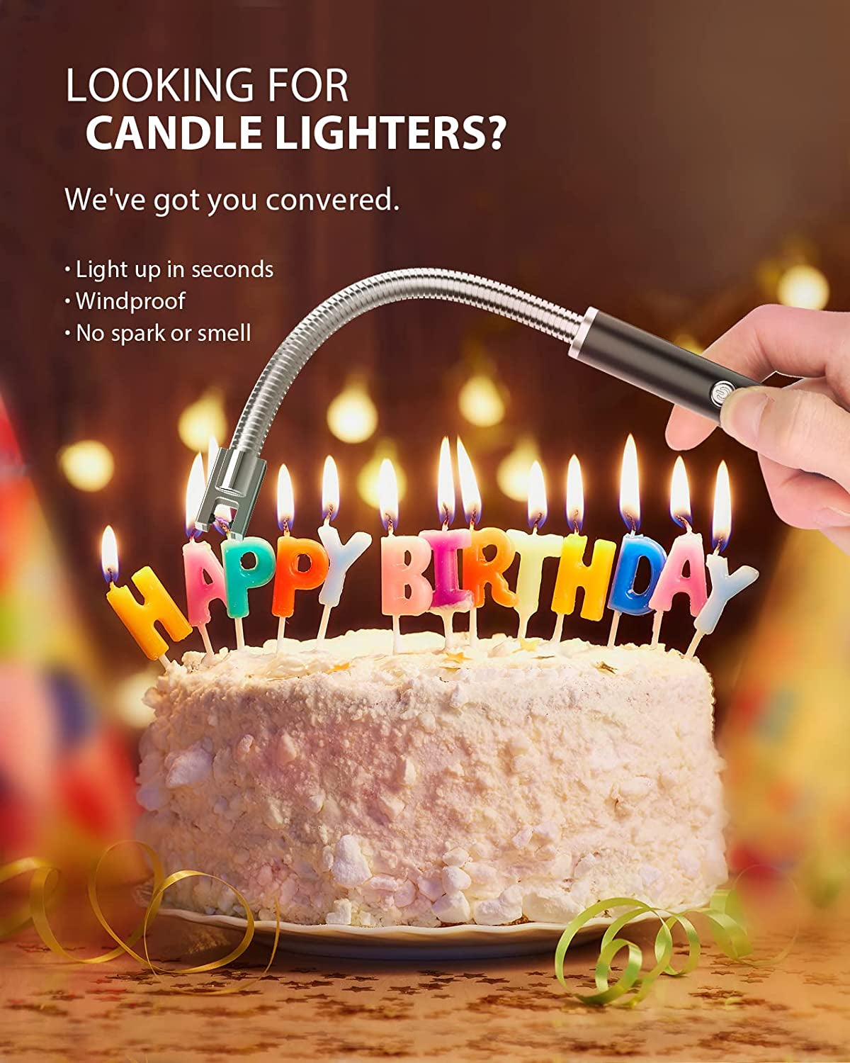 Upgraded USB Lighter: Plasma Arc Candle, Camping, and Grill Lighter with LED Battery Display, Safety Switch, and Longer Flexible Neck - Matt Black
