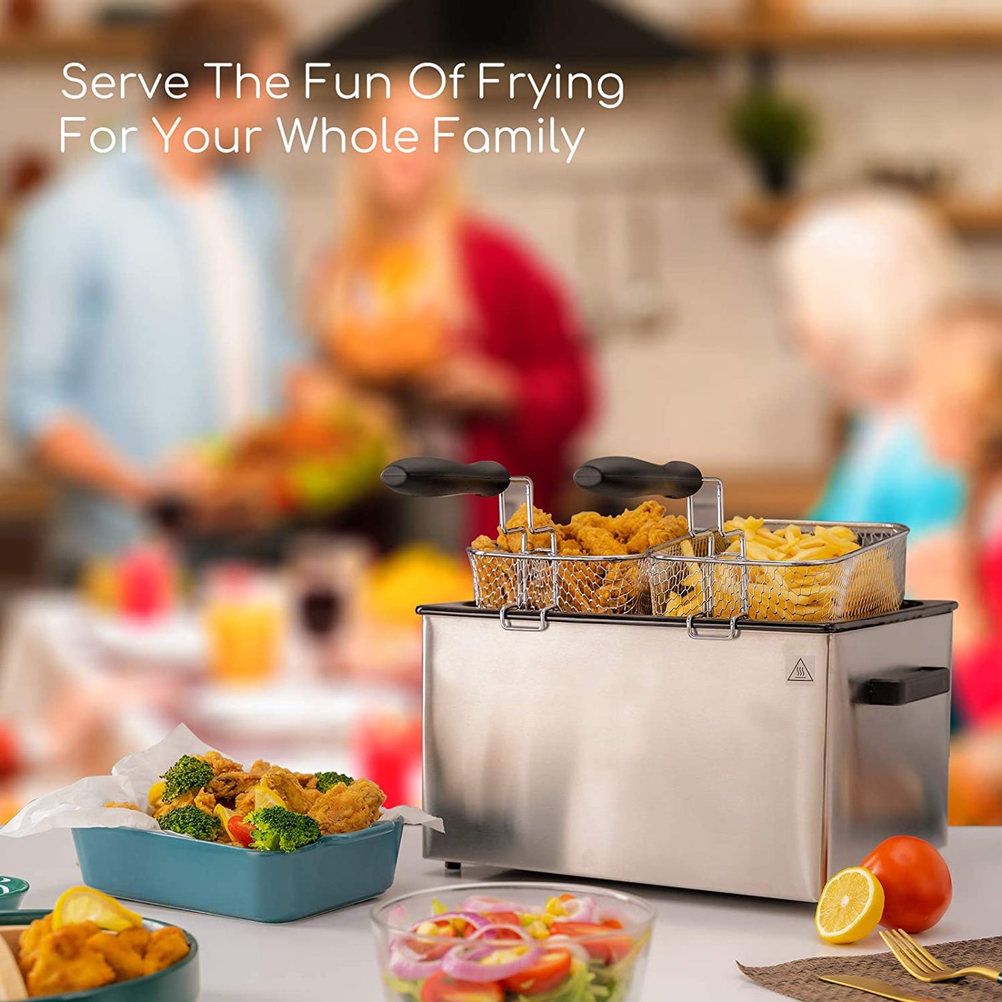 1800W Electric Deep Fryer: 4-Liter Capacity Cool-Touch Oil Fryer with Adjustable Temperature Knobs, Timer, and Stainless-Steel Triple Basket