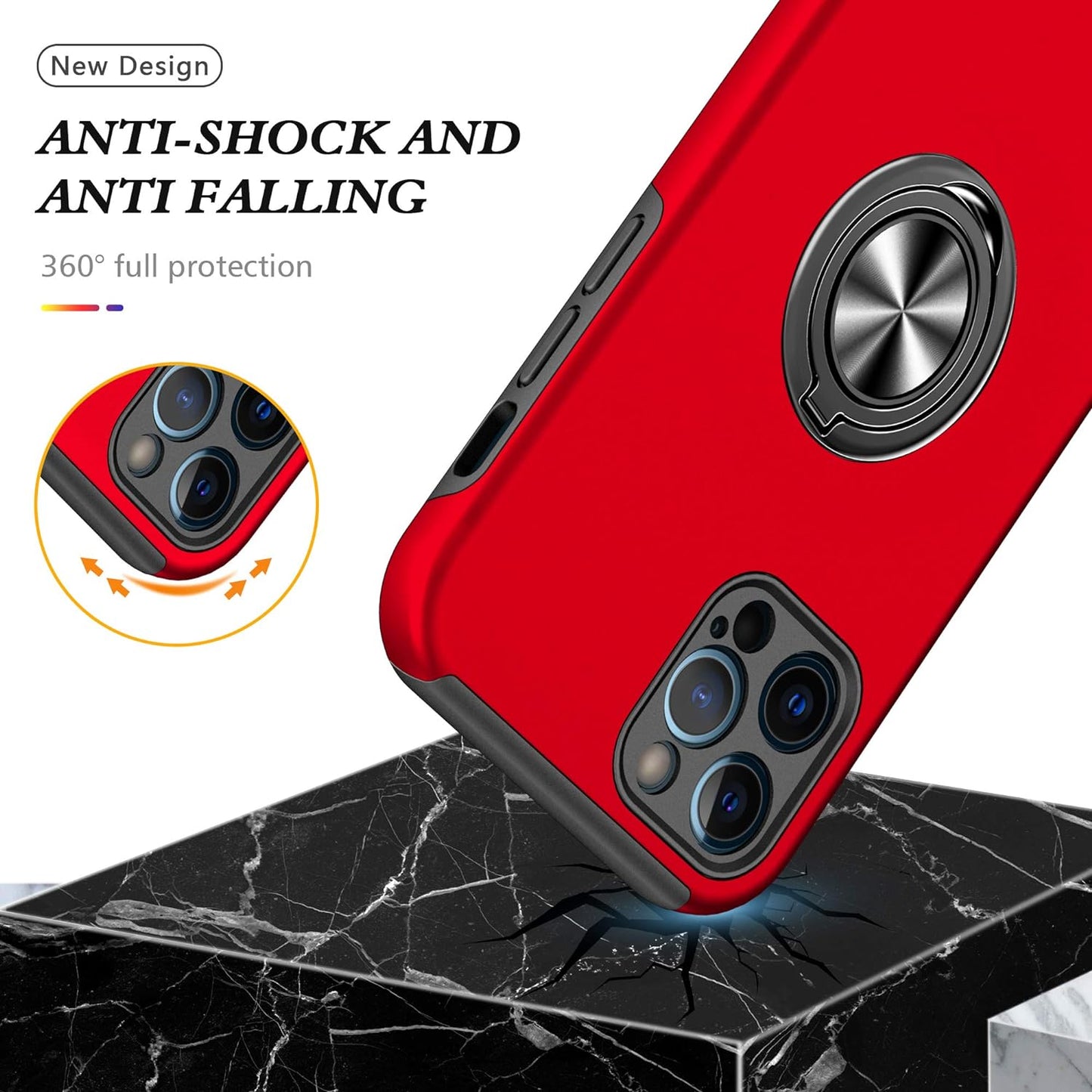 Premium Protective Case for Apple iPhone 12 Pro Max with Screen Protector, Ring Holder, and Kickstand - Slim, Shockproof, and Stylish - Red (6.5 inch)