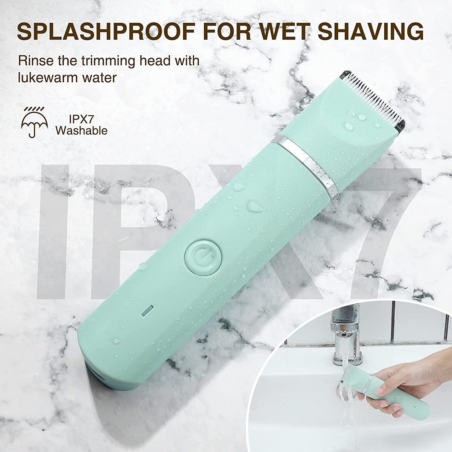 Rechargeable Electric Shaver for Women: Waterproof Bikini Trimmer with Ceramic Blades for Hair Removal on Bikini, Legs, and Pubic Area - IP7X Washable Head, Wet and Dry Use - Green