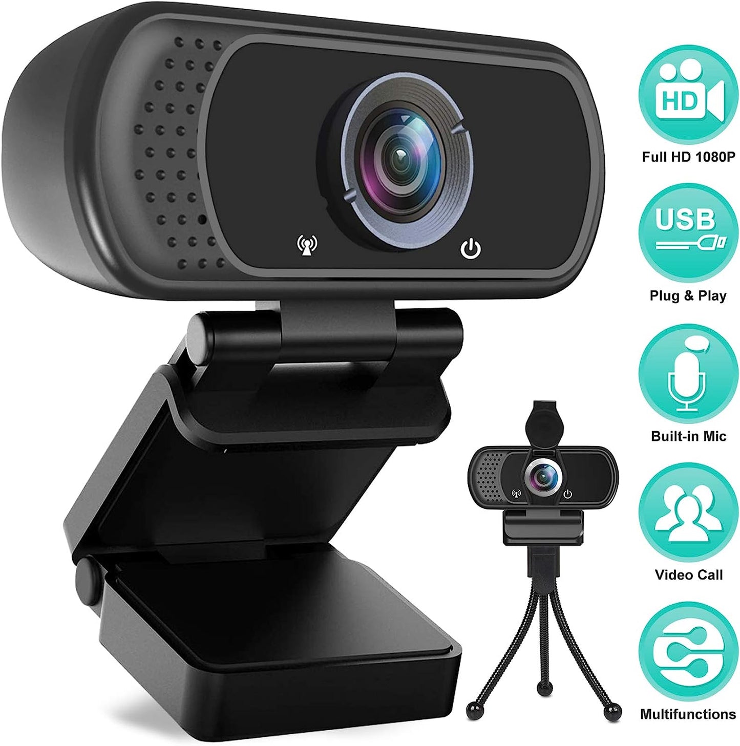 1080P HD Webcam with Built-in Microphone - USB Webcams for PC Laptop Desktop, Pro Streaming Computer Camera, 110-Degree Wide-Angle View