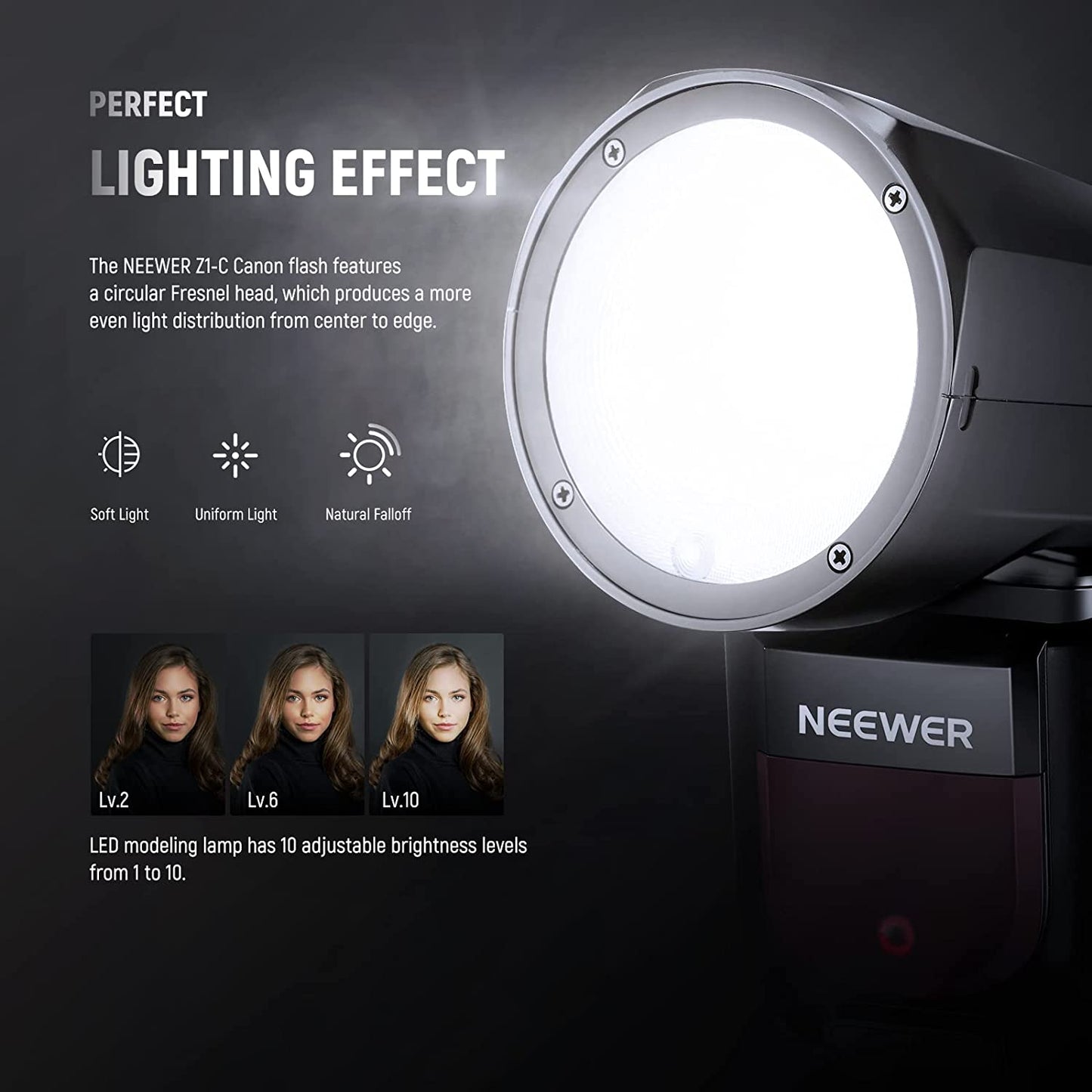 Round Head Flash Speedlite for Canon DSLR Cameras with High-Speed Sync, LED Modeling Lamp, and Long Battery Life