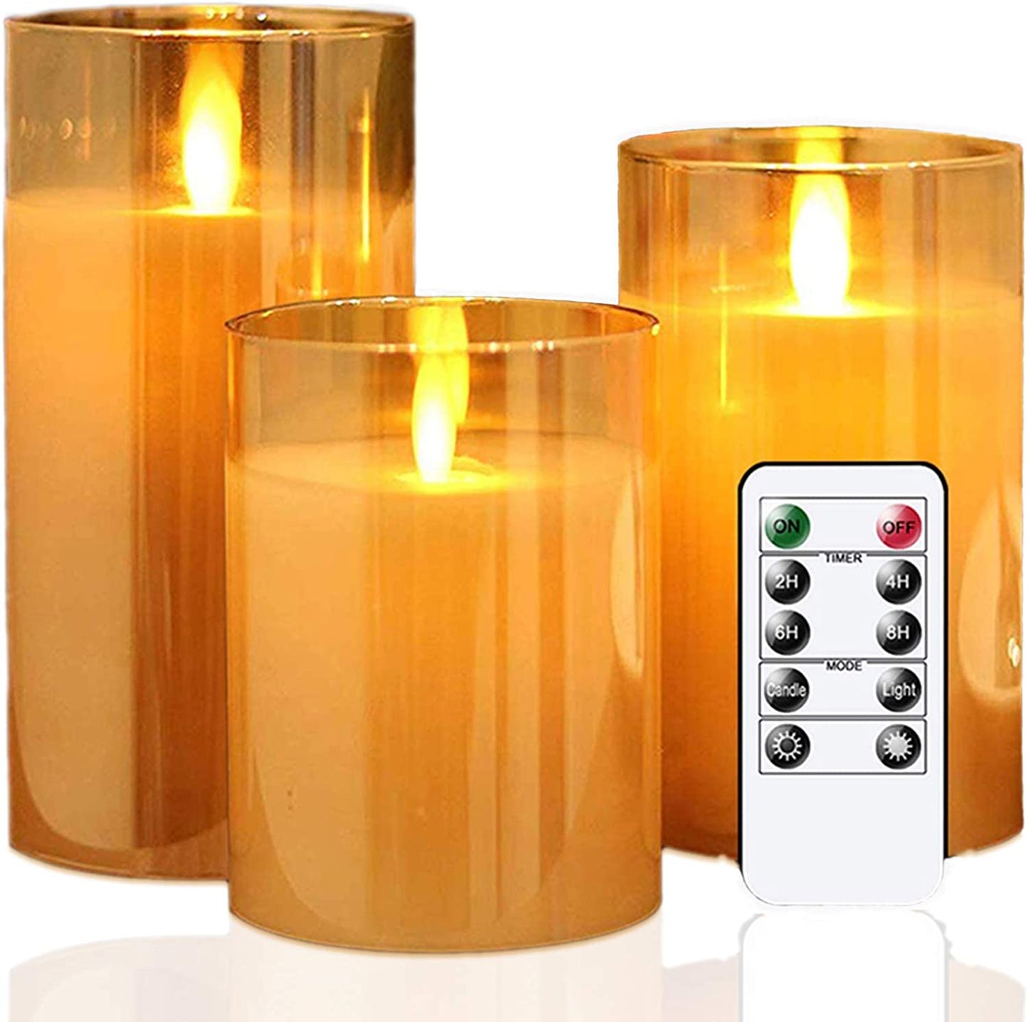 Flickering Flameless LED Candles with Real Wax and Moving Flame, Battery Operated, Timer Remote, Glass Effect - Perfect for Festival, Wedding, Home, and Party Decor