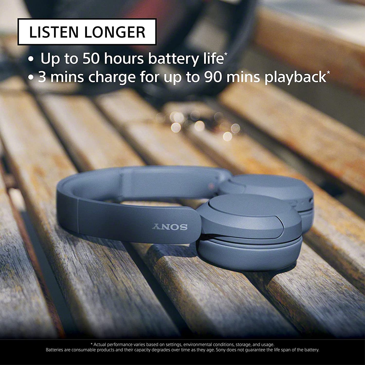 Blue WH-CH520 Wireless Bluetooth On-Ear Headphones with Microphones