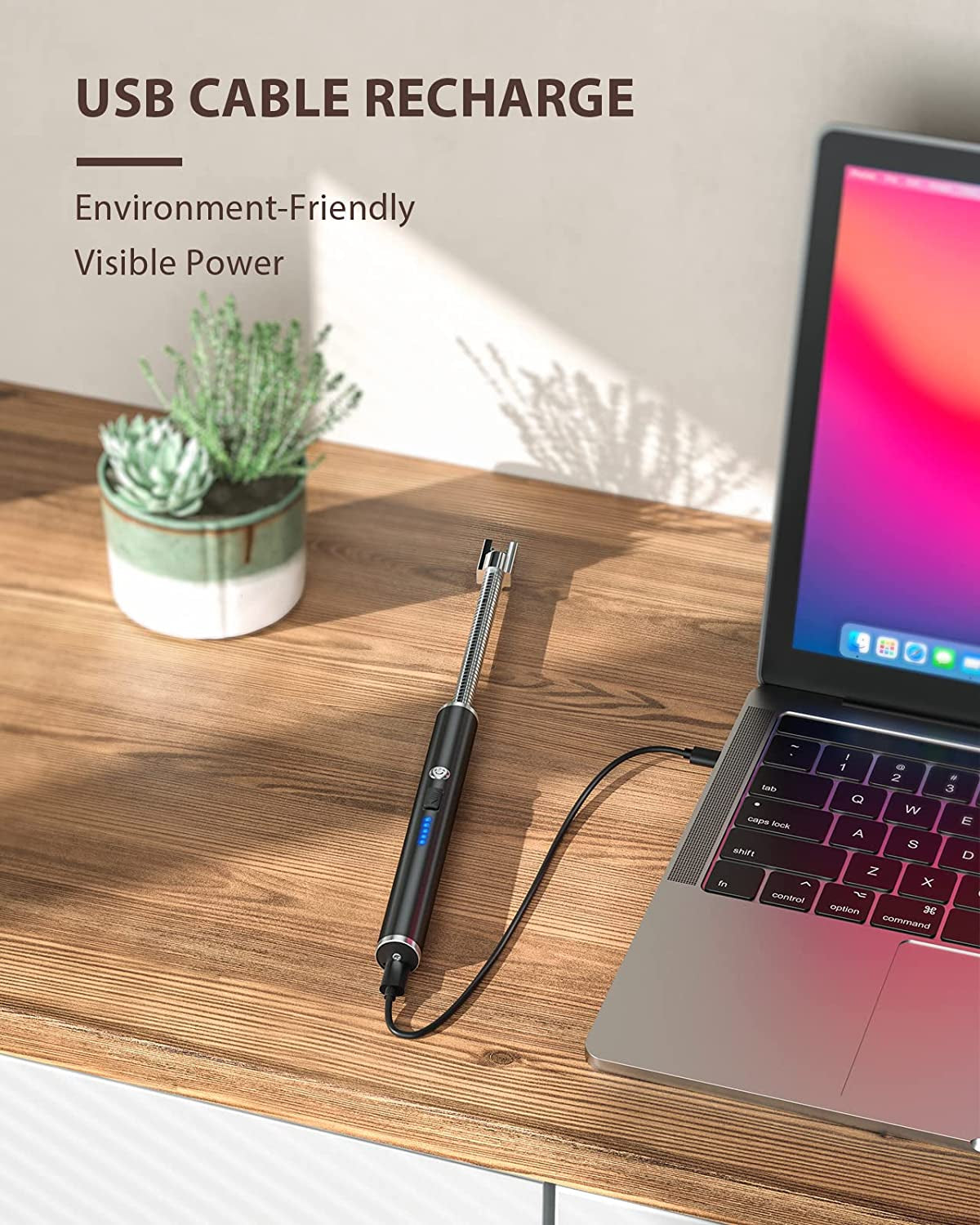 Upgraded USB Lighter: Plasma Arc Candle, Camping, and Grill Lighter with LED Battery Display, Safety Switch, and Longer Flexible Neck - Matt Black