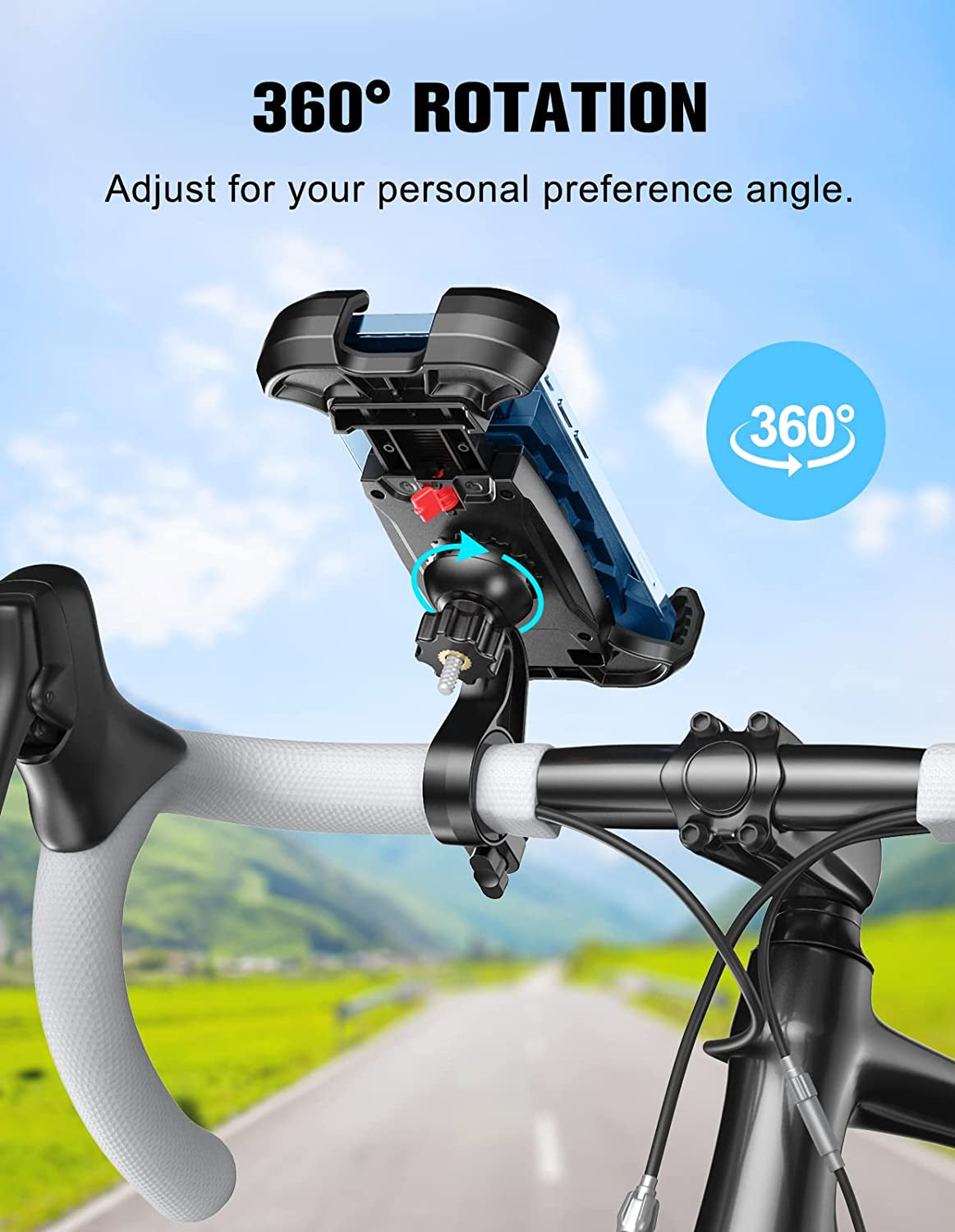 Bike Phone Mount - Motorcycle Phone Mount - Bicycle Phone Holder with Handlebar Clamp - Compatible with iPhone 14 Pro Max/14 Plus/13/12, Galaxy S22/Note20 - Cycling and Motorcycle Accessory Mount