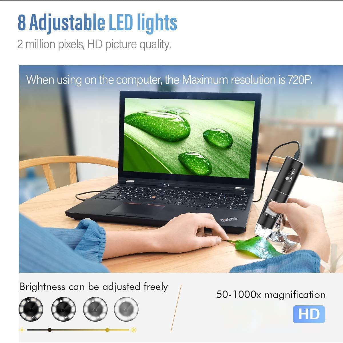 Portable Wireless Digital Microscope, 50X-1000X Magnification, WiFi Connectivity, Adjustable Stand, HD USB Microscope Camera for Iphone, Android, Ipad, Windows, Mac Computers