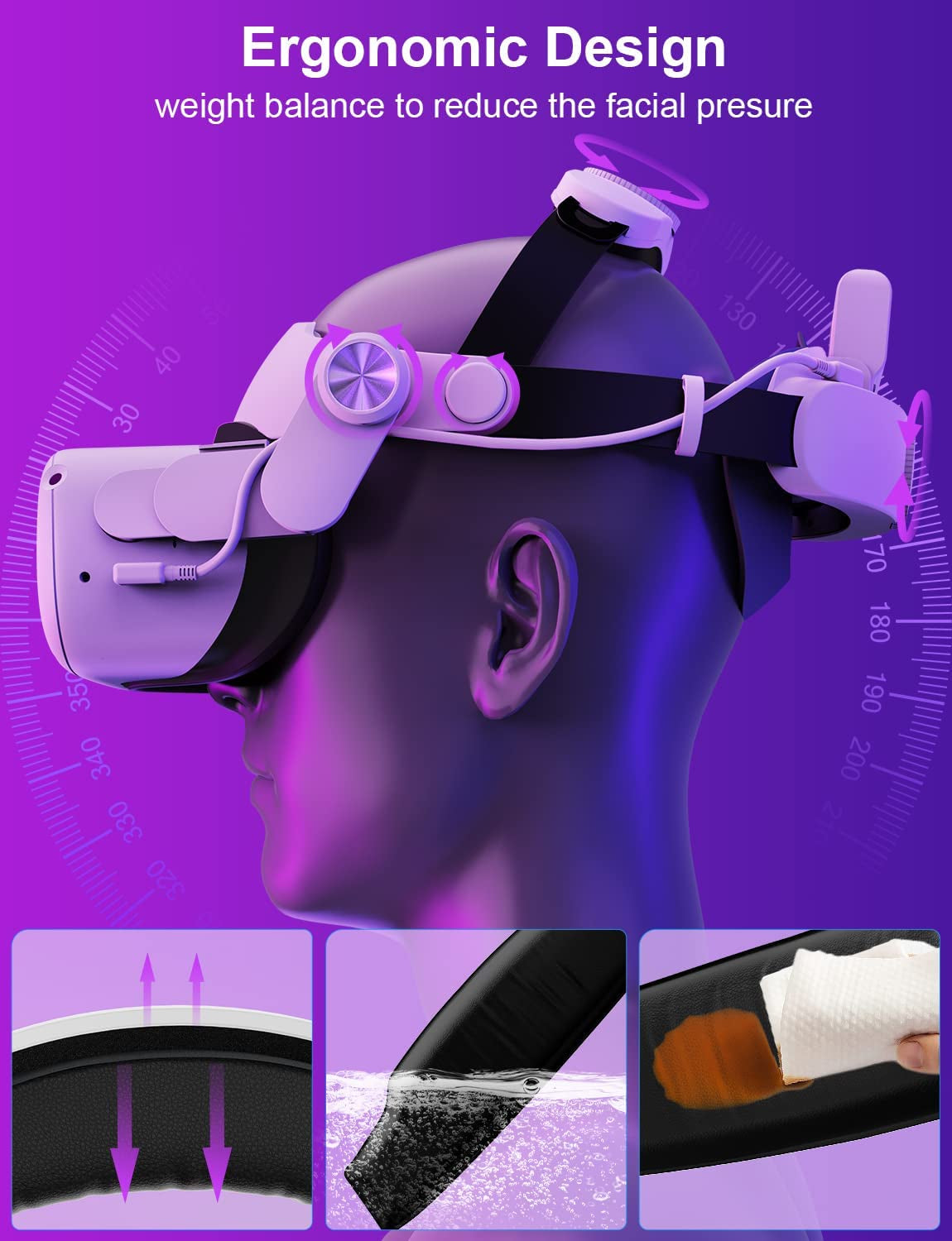 Enhanced VR Head Strap for Meta Quest 2 - Extend Playtime by 4 Hours with 7000mAh Replaceable Battery, Provides Enhanced Support and Comfort in VR Gaming (Patent Pending)