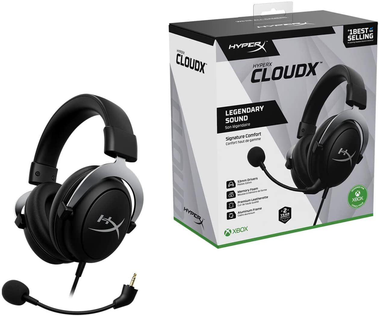 CloudX Standard Official Xbox Licensed Gaming Headset. Compatible with Xbox One and Xbox Series X|S. Features Memory Foam Ear Cushions, Detachable Noise-Cancelling Mic, and In-Line Audio Controls. Silver edition
