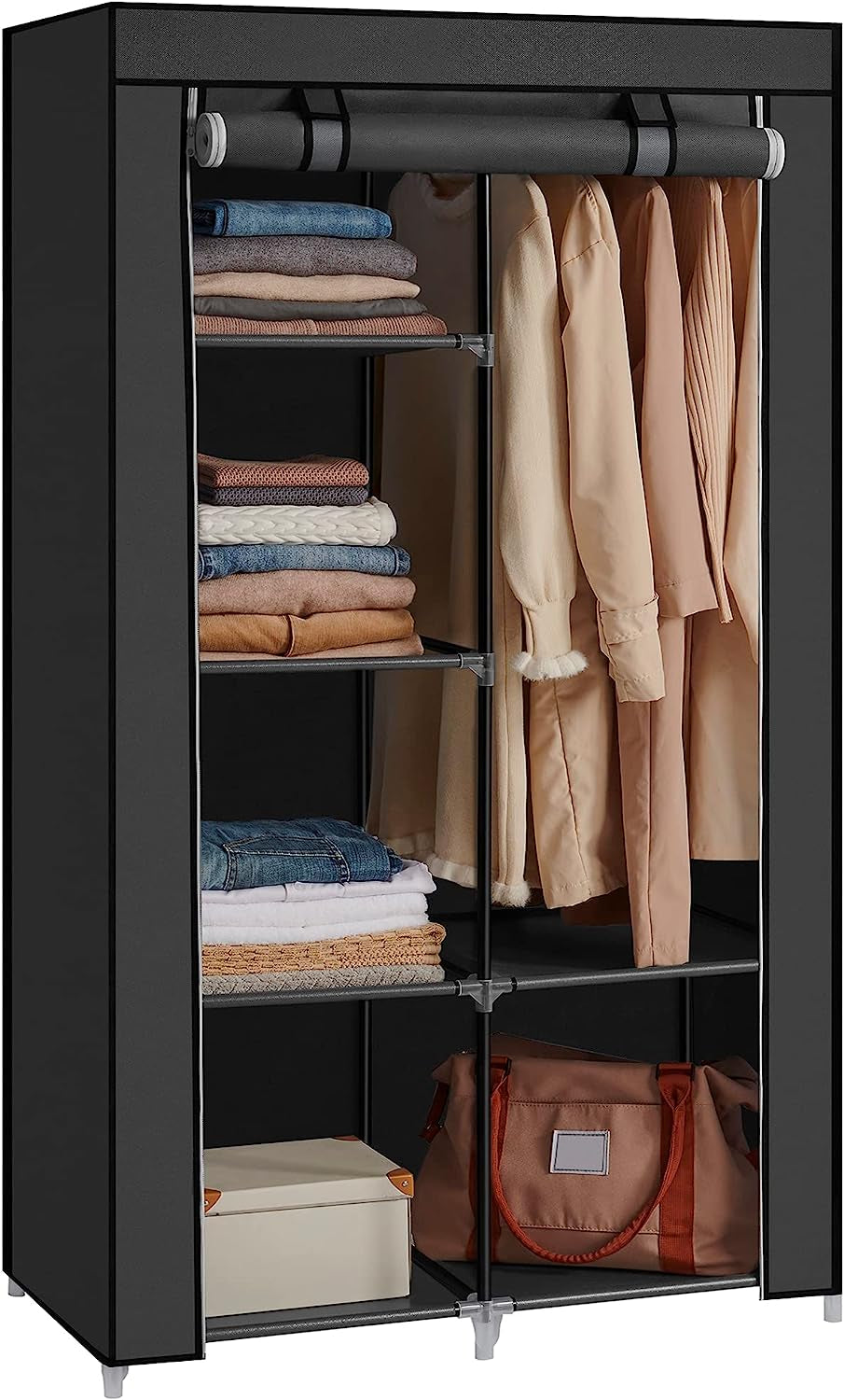 Portable Closet: Clothes Storage Organizer, Dimensions 17.7 x 34.6 x 66.1 Inches, Color Black