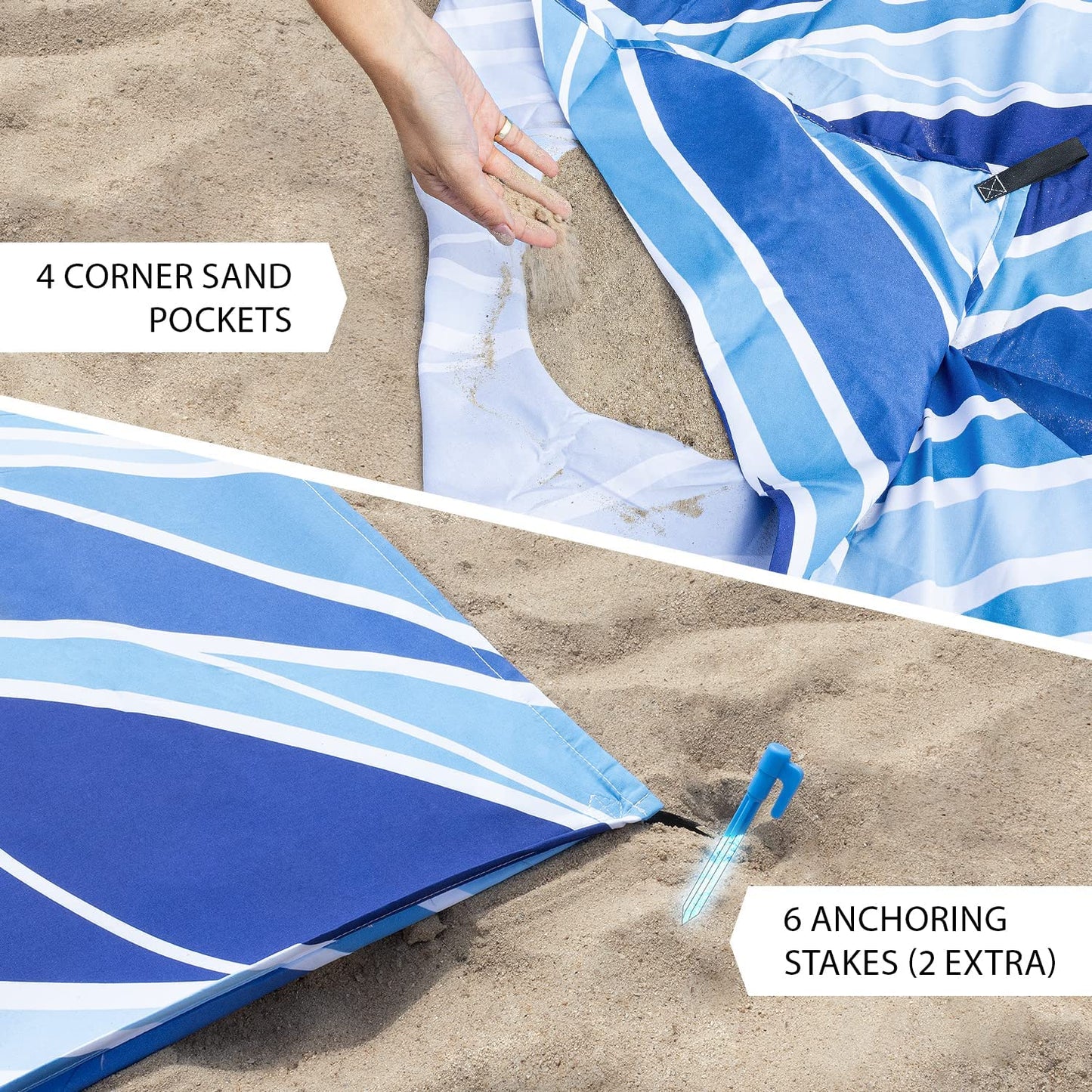 Waterproof Beach Blanket - Colorful Sandproof Beach Mat for Up to 10 People, Includes Stakes and Storage Bag - Large Microfiber Polyester Blanket Ideal for Beach Trips, Picnics, Concerts, and Hikes.