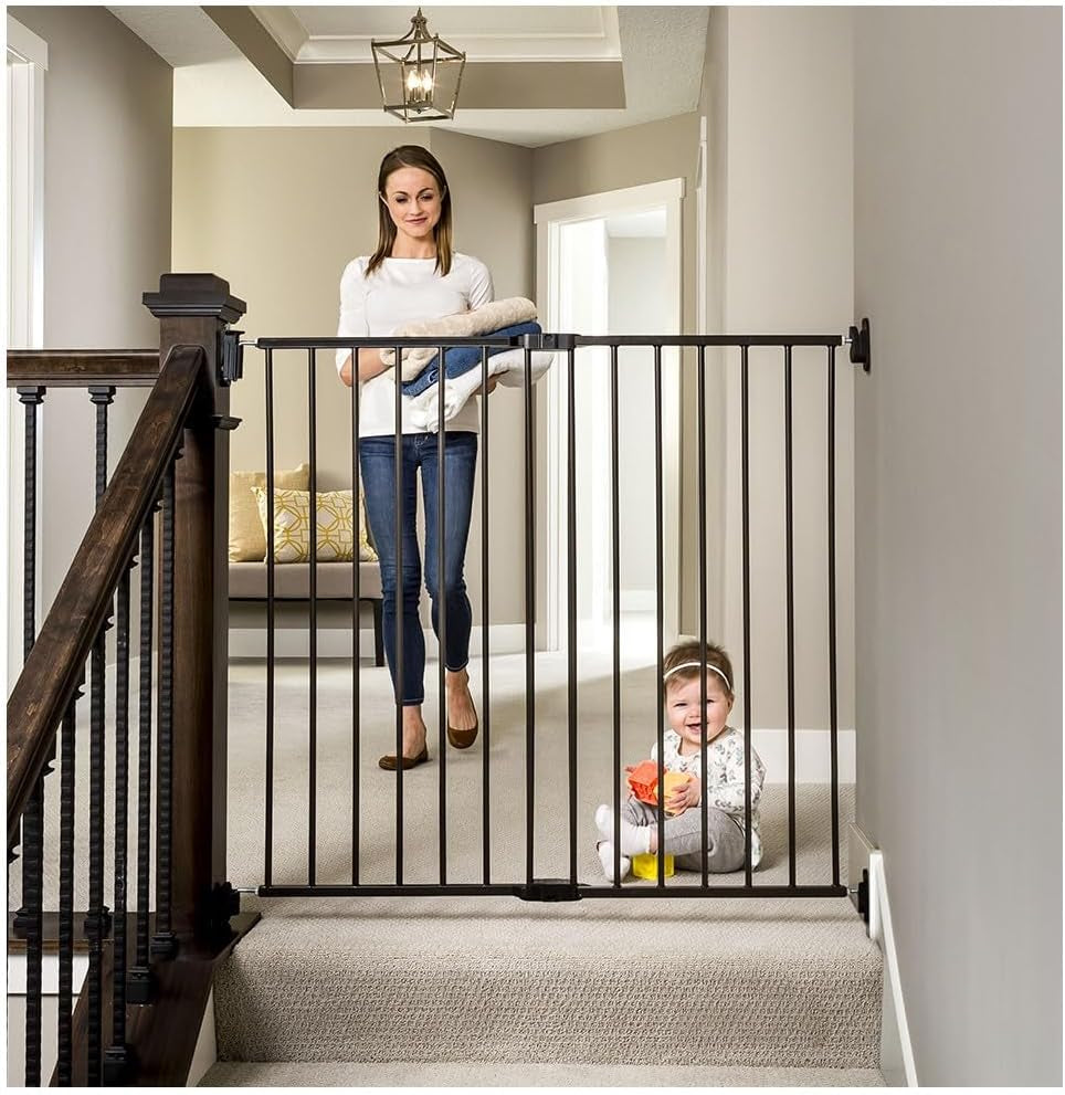 2-in-1 Extra Tall Easy Swing Stairway Baby Gate, Black