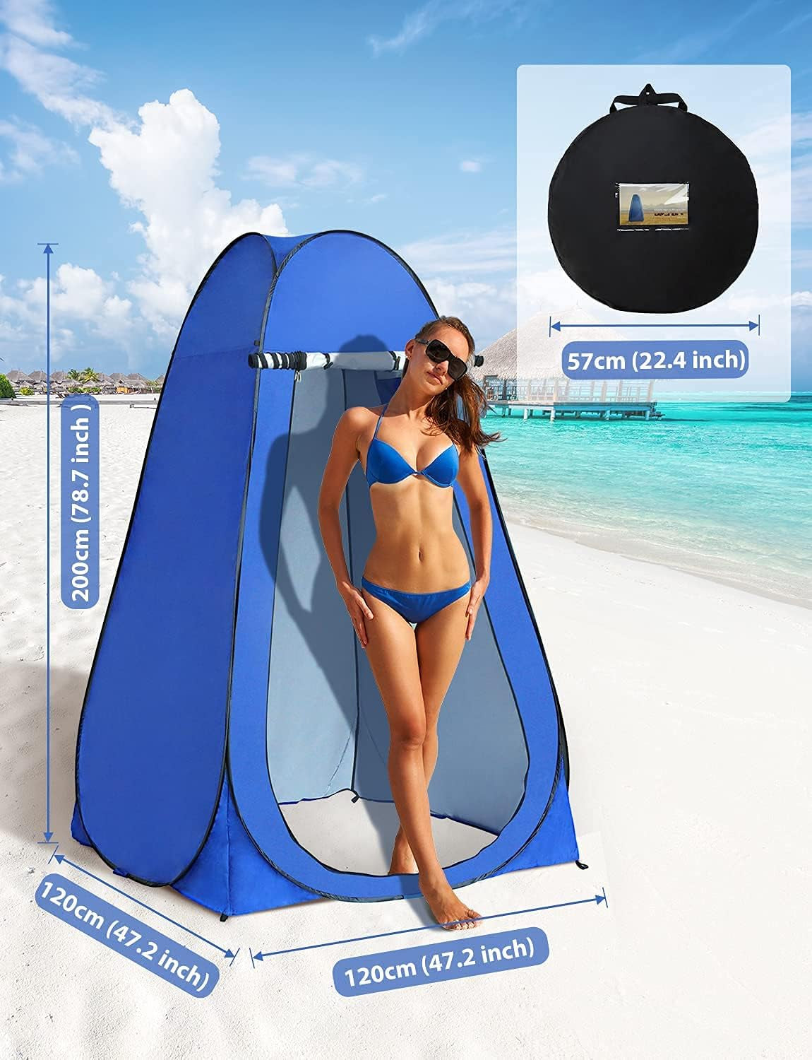 Portable Privacy Tent with UV Protection for Camping, Dressing, and Showering - Spacious and Durable Shelter with Silver Coating and Beach Shade - Open Size: 1.2m x 1.2m x 1.9m