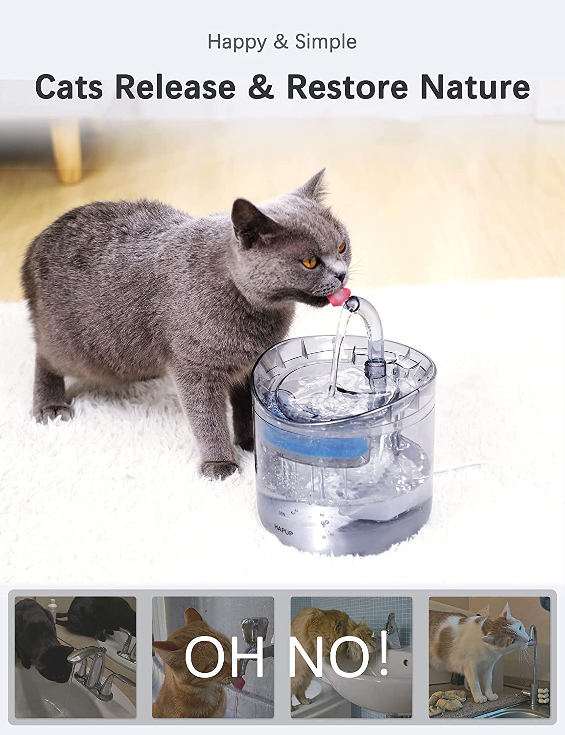 Automatic Cat Water Fountain with 61oz/1.8L Capacity - Includes 3 Filters, 1 USB Pump, 1 Cleaning Brush Kit, 1 Silicone Food Mat, and 1 USB Adapter for Cats and Puppies - Quiet and Convenient