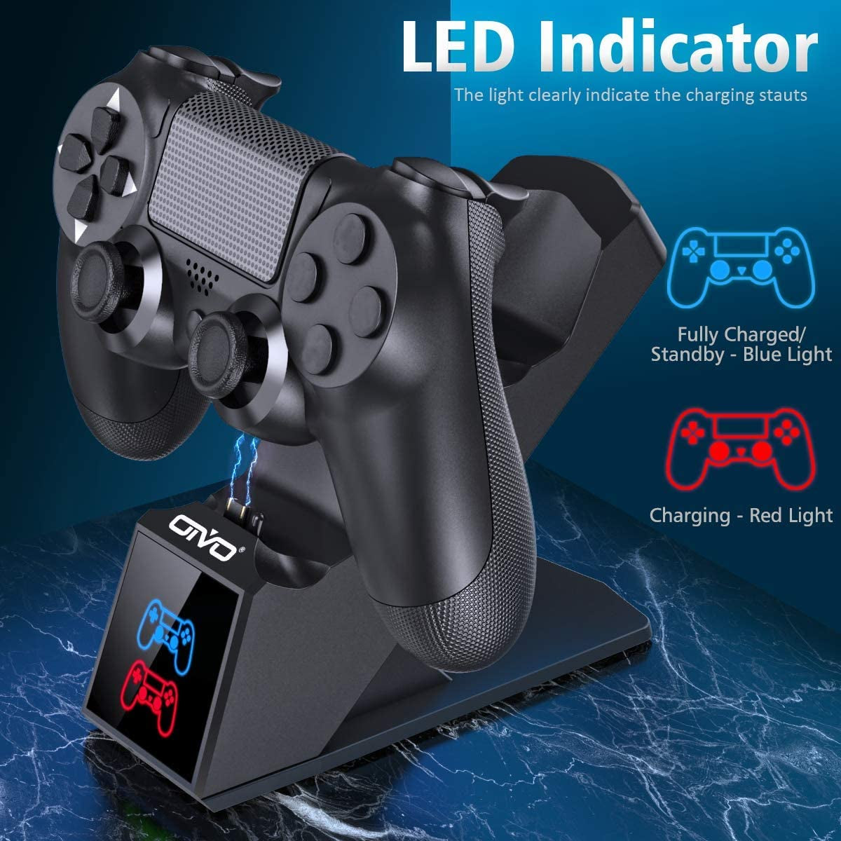 Convenient PS4 Controller Charger Dock Station: Dual Charger Docking Station with LED Indicator for PlayStation 4 Controller - Keep Your Controllers Powered Up and Ready to Play.