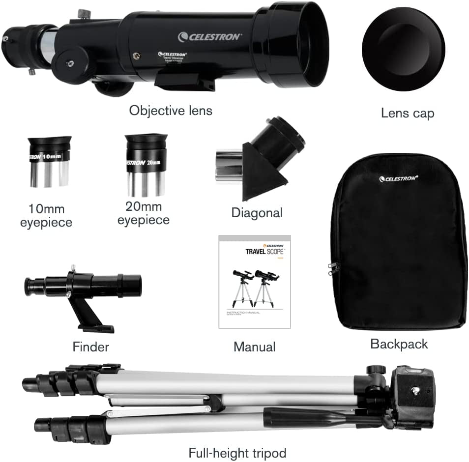 70mm Travel Portable Telescope - Refractor Telescope - Fully-Coated Glass Optics - Ideal Telescope for Beginners
