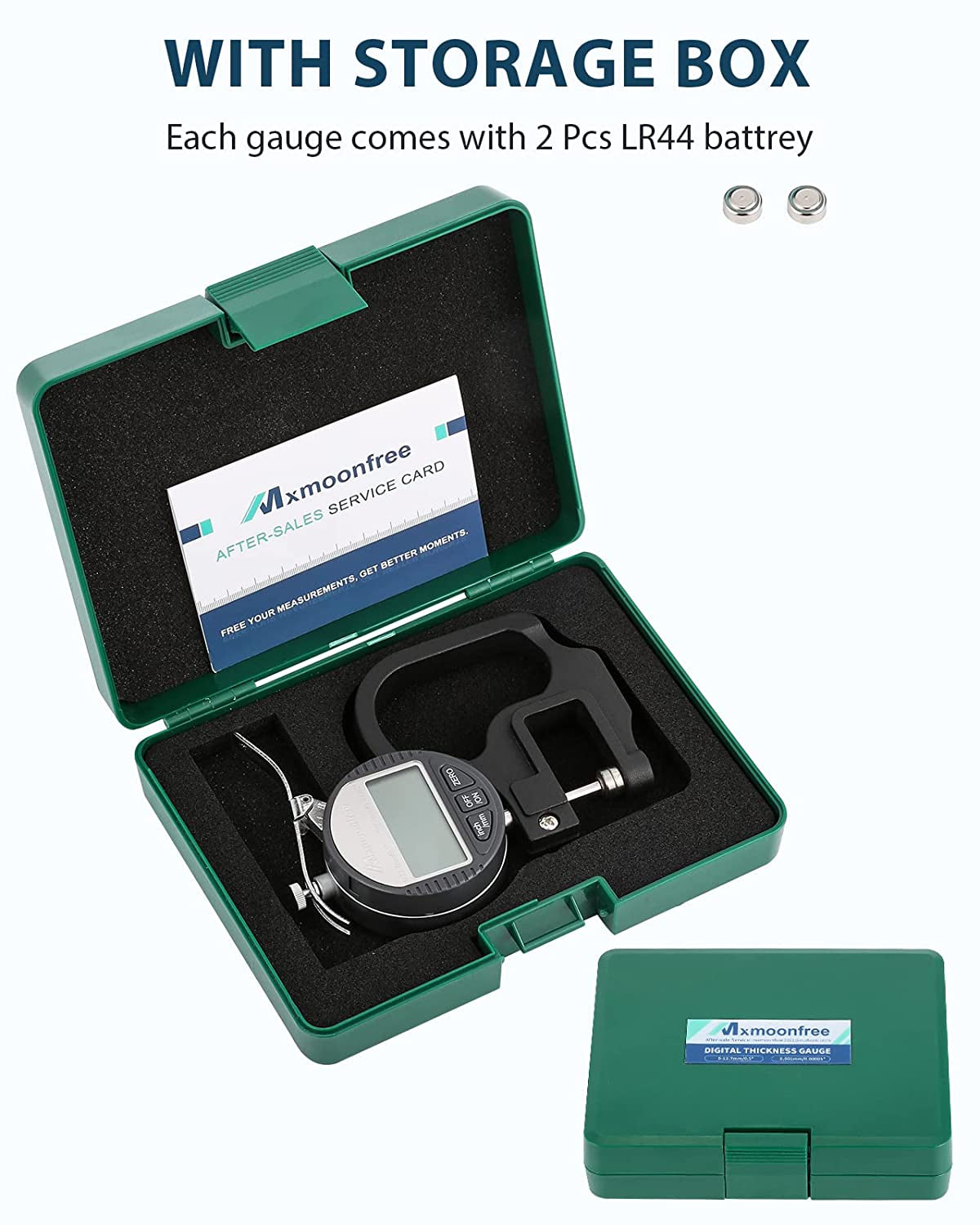 Electronic Digital Thickness Gauge with LCD Display, Unit Conversion, Storage Case, and Extra Battery - 0.001mm/0.00005" | 0-12.7mm/0.5" Micrometer Thickness Meter