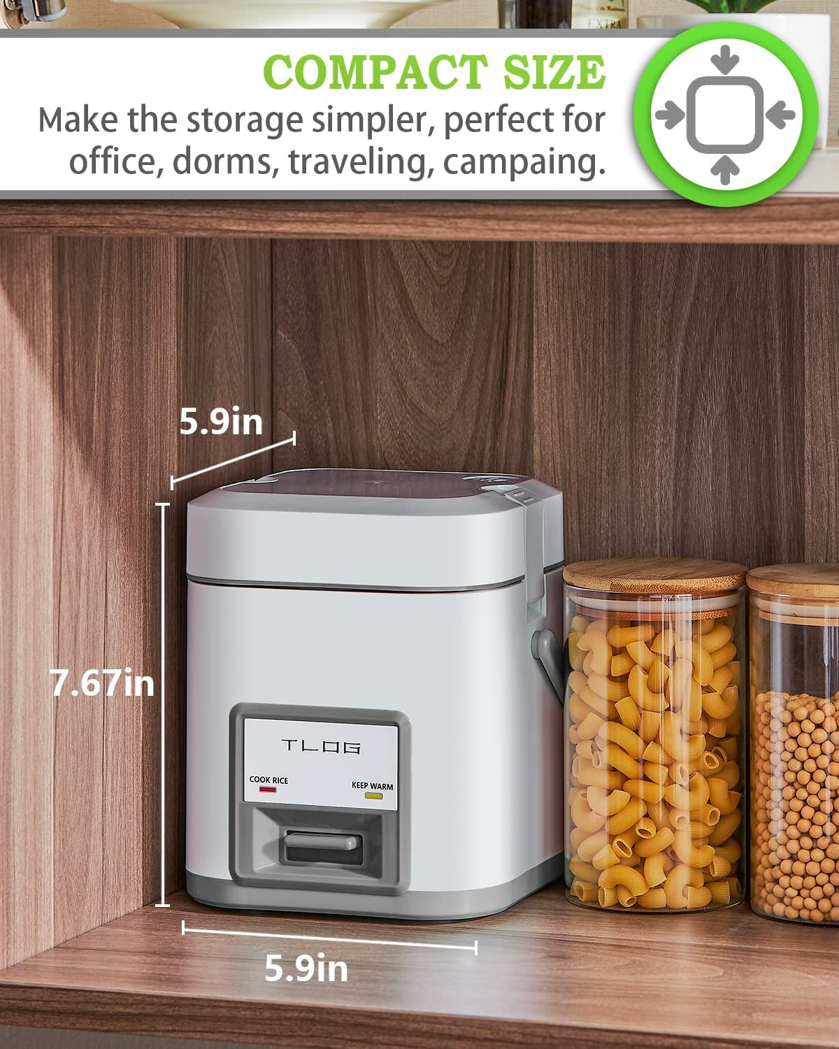 Mini Rice Cooker: Cooks 2.5-Cup Uncooked (5-Cup Cooked) Rice. Perfect for 1-2 People. Includes Steamer and Auto Keep Warm Function. Ideal Rice Maker for Grains, White Rice, Oatmeal, and Veggies. Available in White.