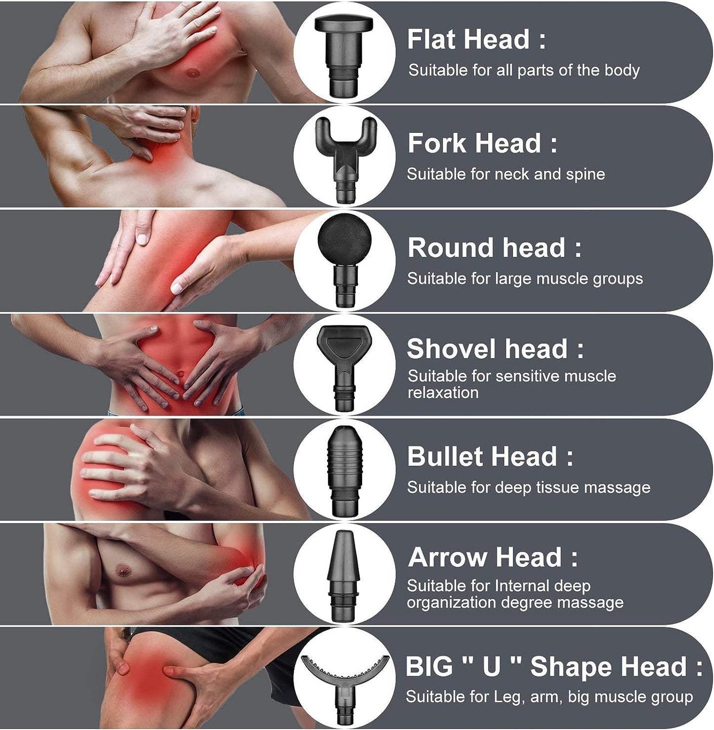Deep Tissue Massage Gun - Cordless Handheld Electric Percussion Massager - Offers Up to 30 Speeds - Includes 7 Massage Heads for Targeting Muscles in the Back, Neck, Legs, and Shoulders