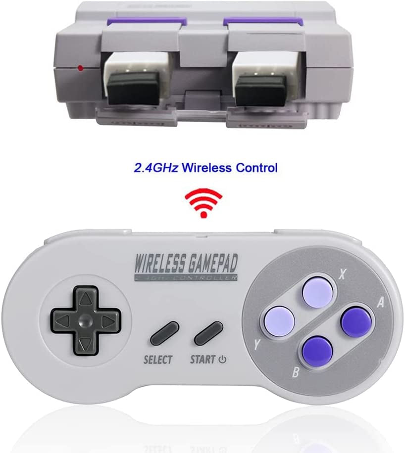 Mini SNES Wireless Controller (Classic Edition/Mini NES) - Not Compatible with Copied Console Gamepads. Includes USB Wireless Receiver for Switch, Windows, iOS, Linux, and Android Devices. Comes in a 2-Pack.