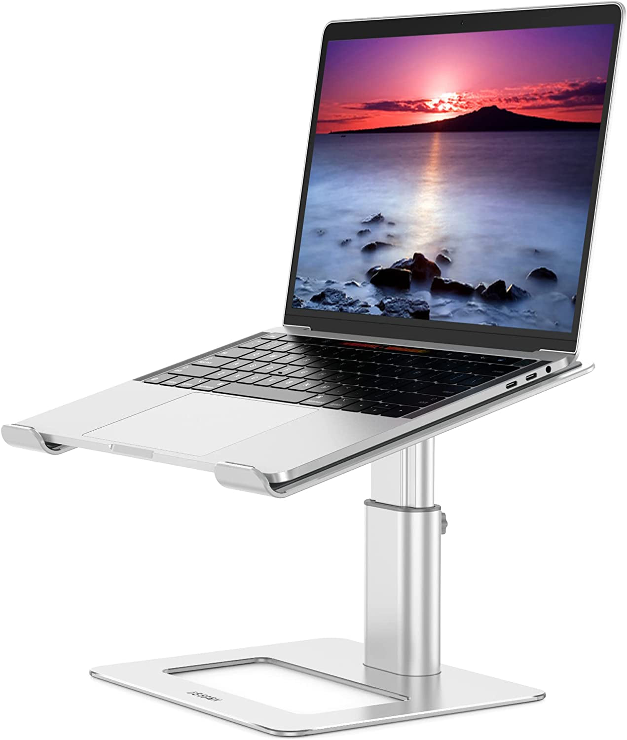Aluminum Laptop Stand - Ergonomic Adjustable Notebook Stand for 10-15.6" Laptops - Riser Holder Computer Stand Compatible with Air, Pro, Dell, HP, Lenovo - Silver