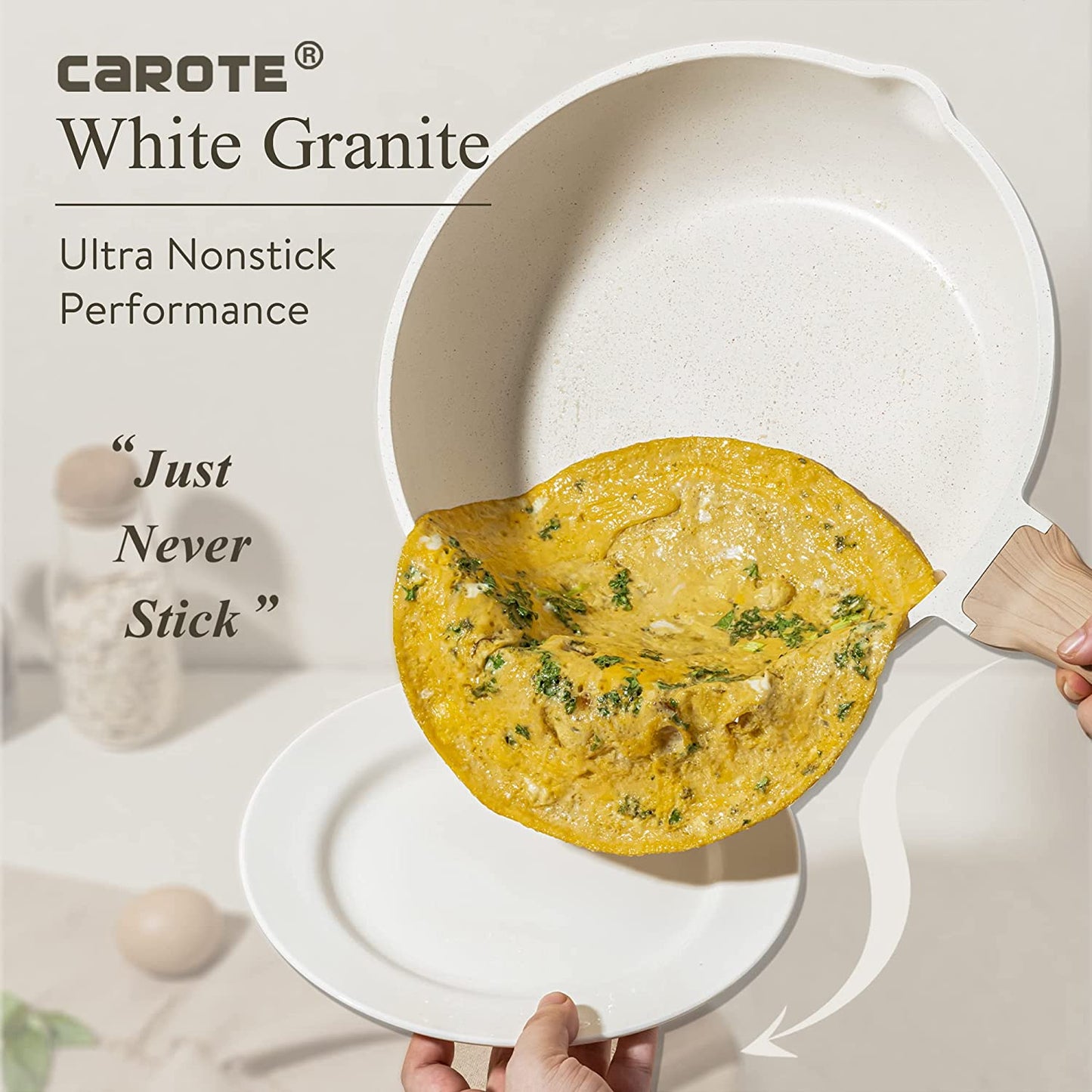Nonstick Cookware Set with White Granite Finish, 10-Piece Induction Kitchen Cookware Set Including Frying Pans and Saucepans - PFOS and PFOA Free