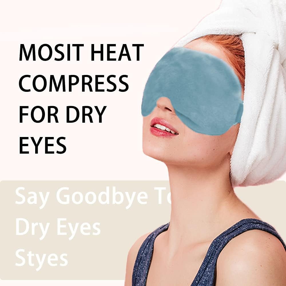Dry Eyes Sleep Eye Mask: Microwave Activated & Freezable for Moist Heat, Puffy Eyes Relief. Adjustable, Washable, Blue.