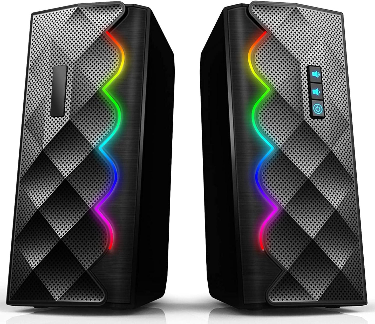 RGB Gaming PC Speaker: 10W Computer Speakers with 6 RGB LED Backlights, Stereo Bass, and support for USB and 3.5mm Cable & Bluetooth connectivity. Compatible with Laptops, Desktops, Tablets, Smartphones, Monitors, and more.