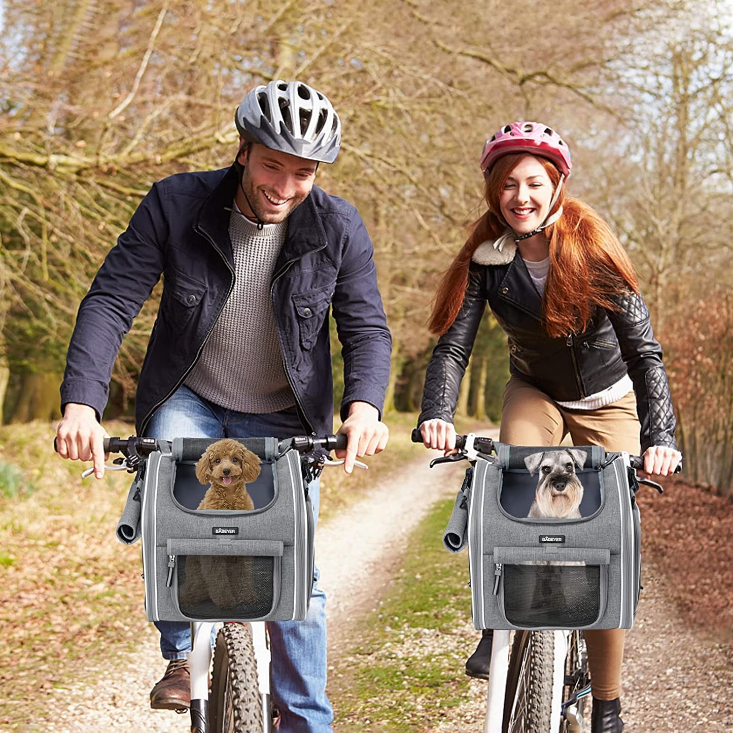 Expandable Dog Bike Basket, Soft-Sided Pet Carrier Backpack with 4 Open Doors, 4 Mesh Windows for 6-15 Lbs Small Dog Cat Puppies-Grey