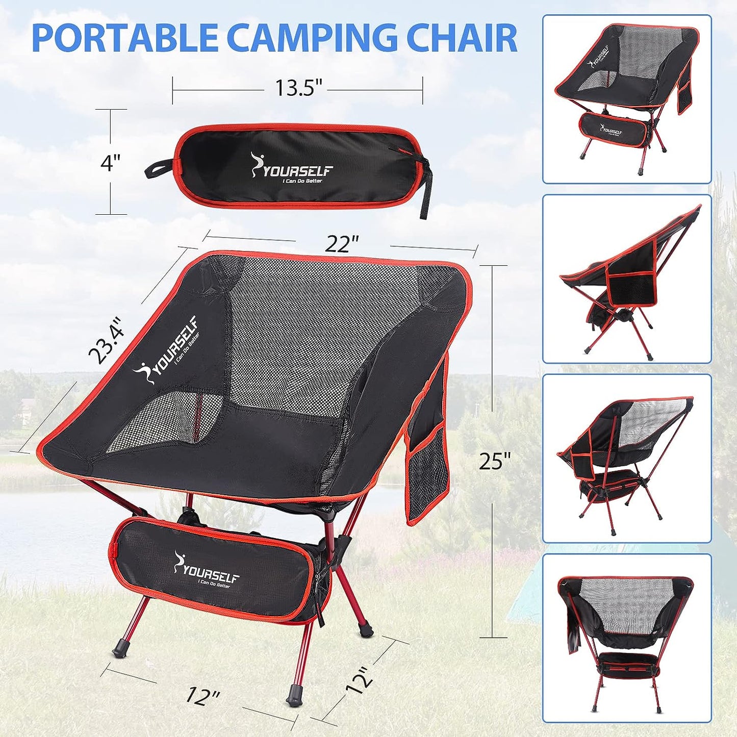 Portable Camping Chairs - Foldable, Lightweight, and Comfortable for Adults, Ideal for Outdoor Use, Beach, Lawn, and Camping Activities