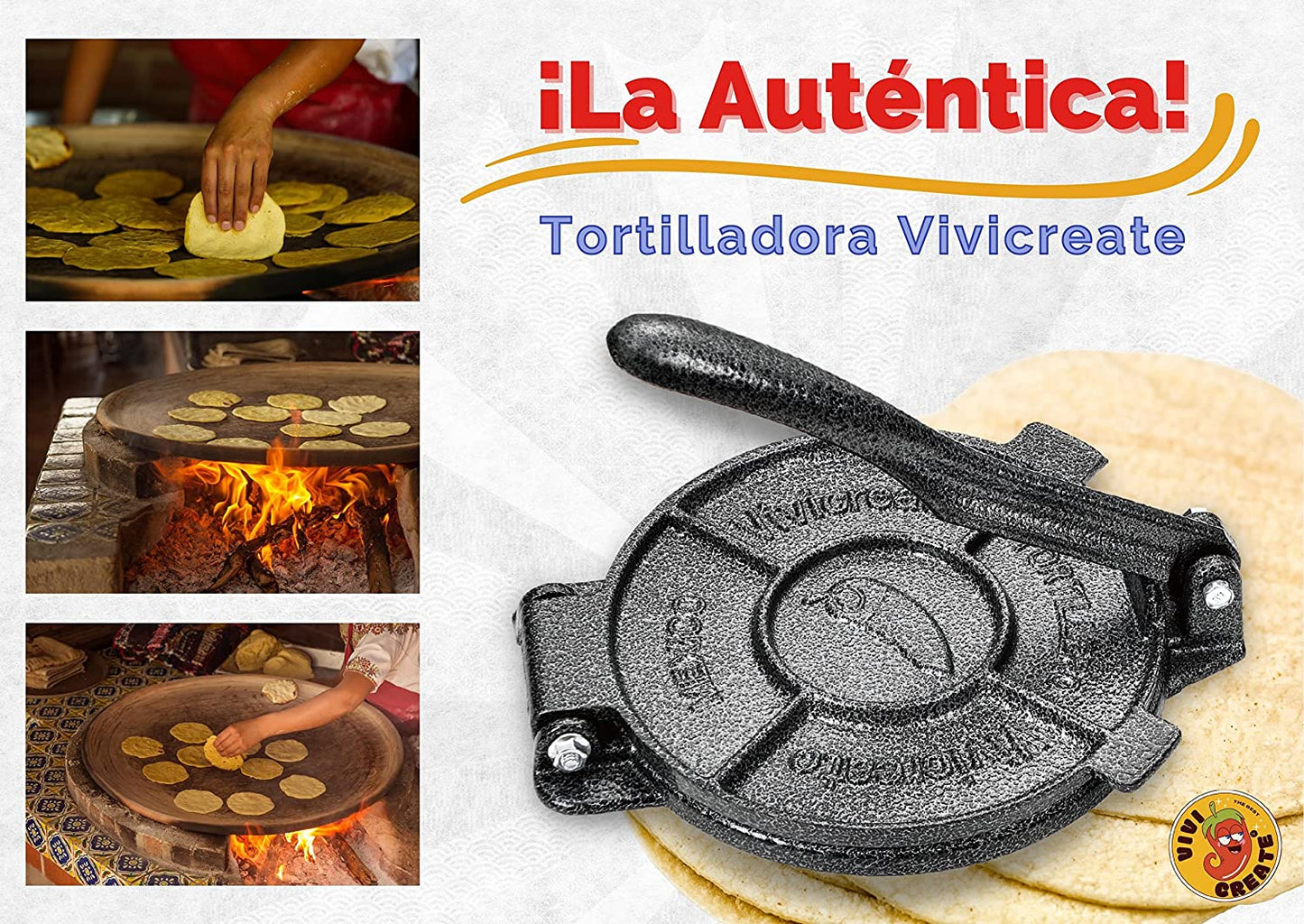 7.5 Inch Cast Iron Tortilla Press: Versatile Tortilla Maker, Dough Press, Flour Tortilla Press, and Rotis Press in Elegant Grey Color