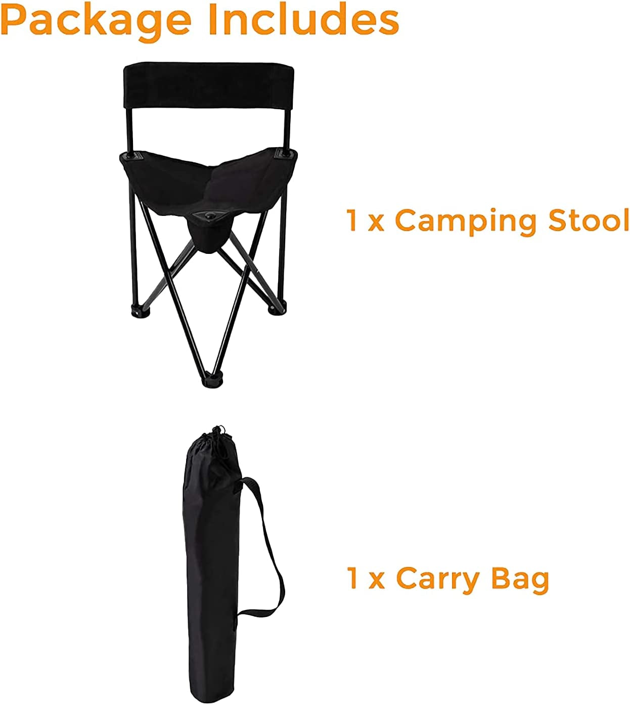 Folding Tripod Chair, a Lightweight and Portable Camping Chair that is easy to carry with the included Carry Bag. It's perfect for various outdoor activities such as Camping, Fishing, Hiking, and Hunting.