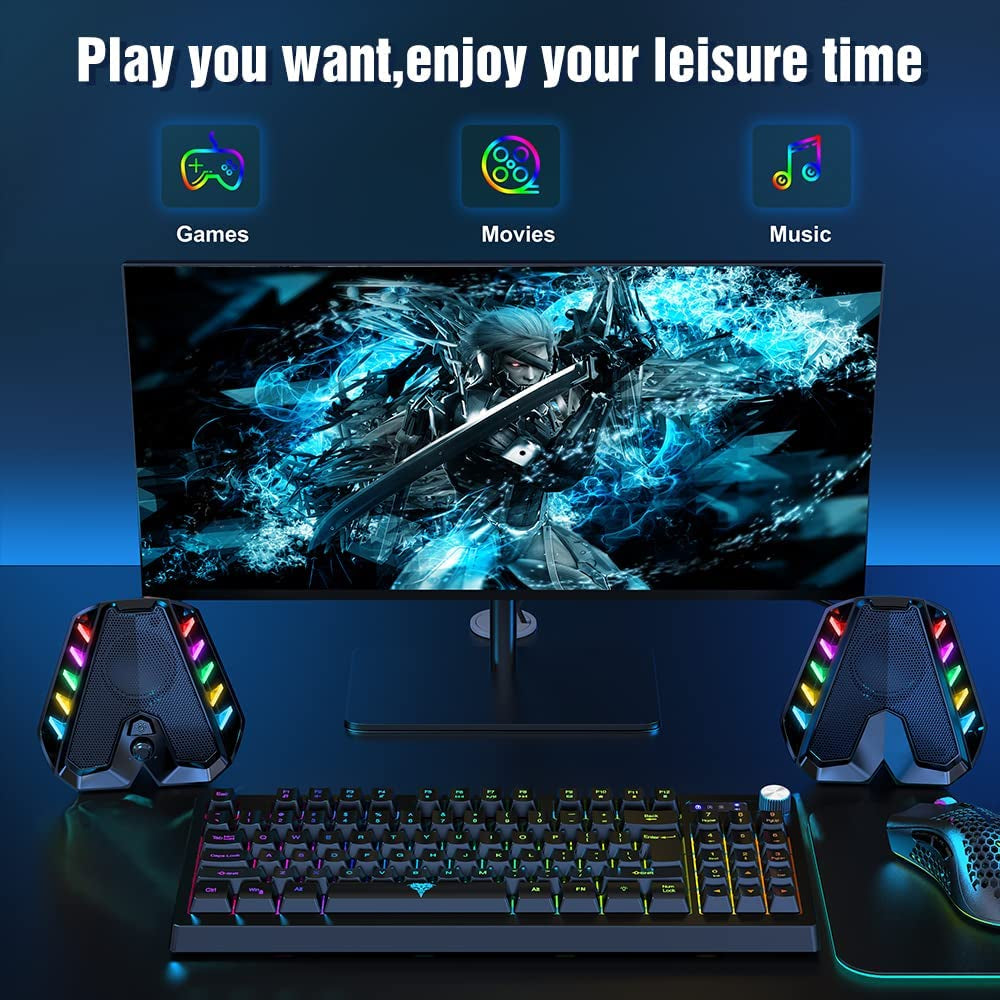 Computer Speakers GS04 RGB PC Wired Speakers with Subwoofer. USB-Powered for Desktop with Bass Diaphragms Stereo. Small Gaming Speakers for PC, Computer, Laptop, Mini Monitor.