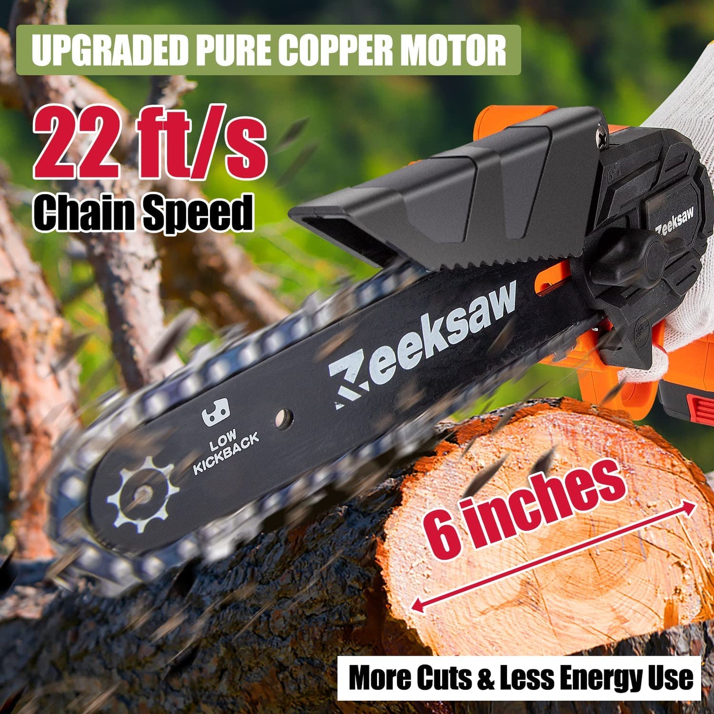 Cordless Mini Chainsaw - 6 Inch, A Powerful Hand Saw with Battery, 1 Hour Run-Time Electric Chainsaw - Ideal for Wood Cutting and Tree Trimming