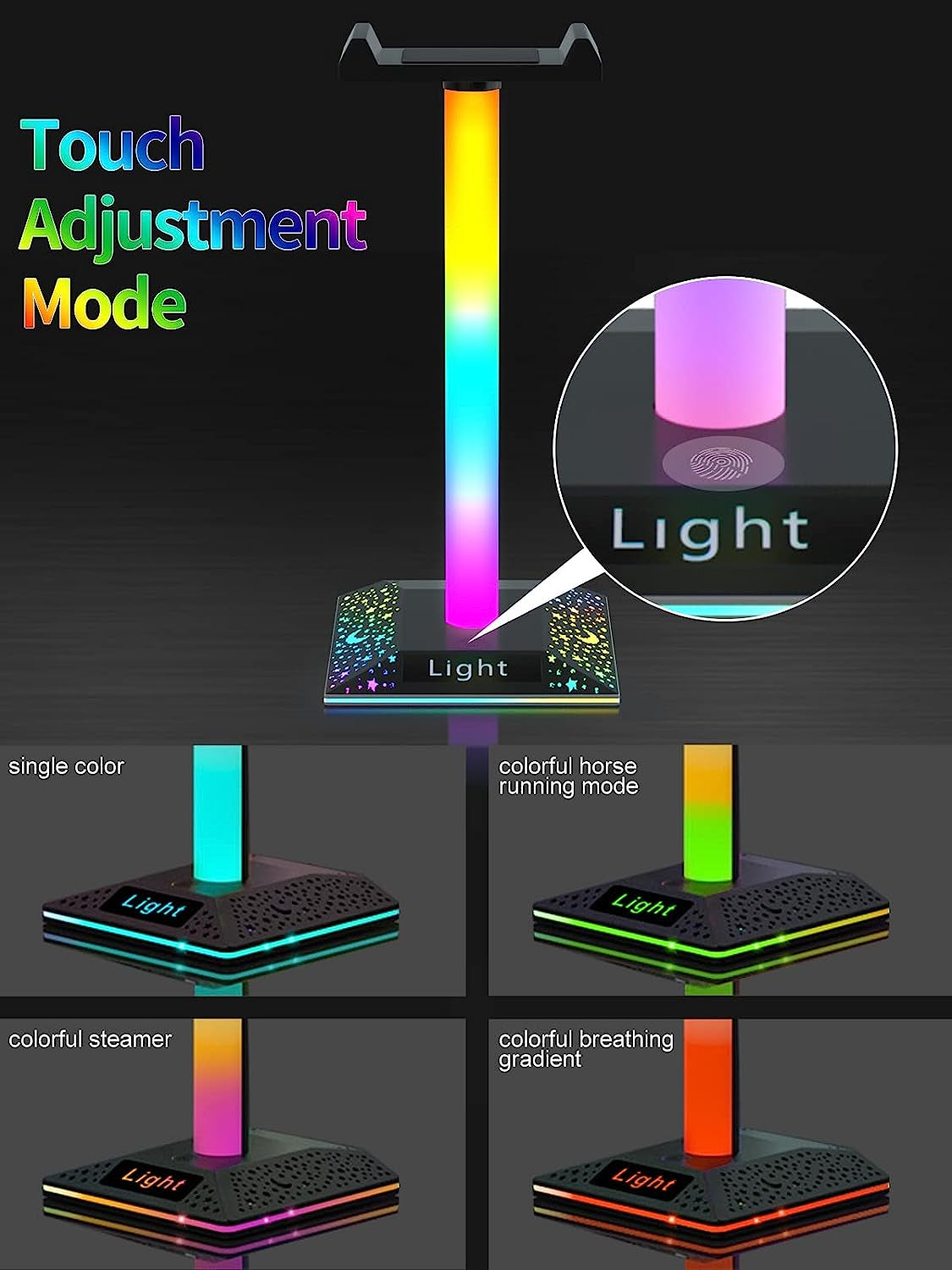 Gaming Headphone Stand with RGB Lighting: Desktop PC Gaming Accessories. Features 10 Light Modes and Non-Slip Rubber. The perfect gift for Husband, Kids, Boyfriend.