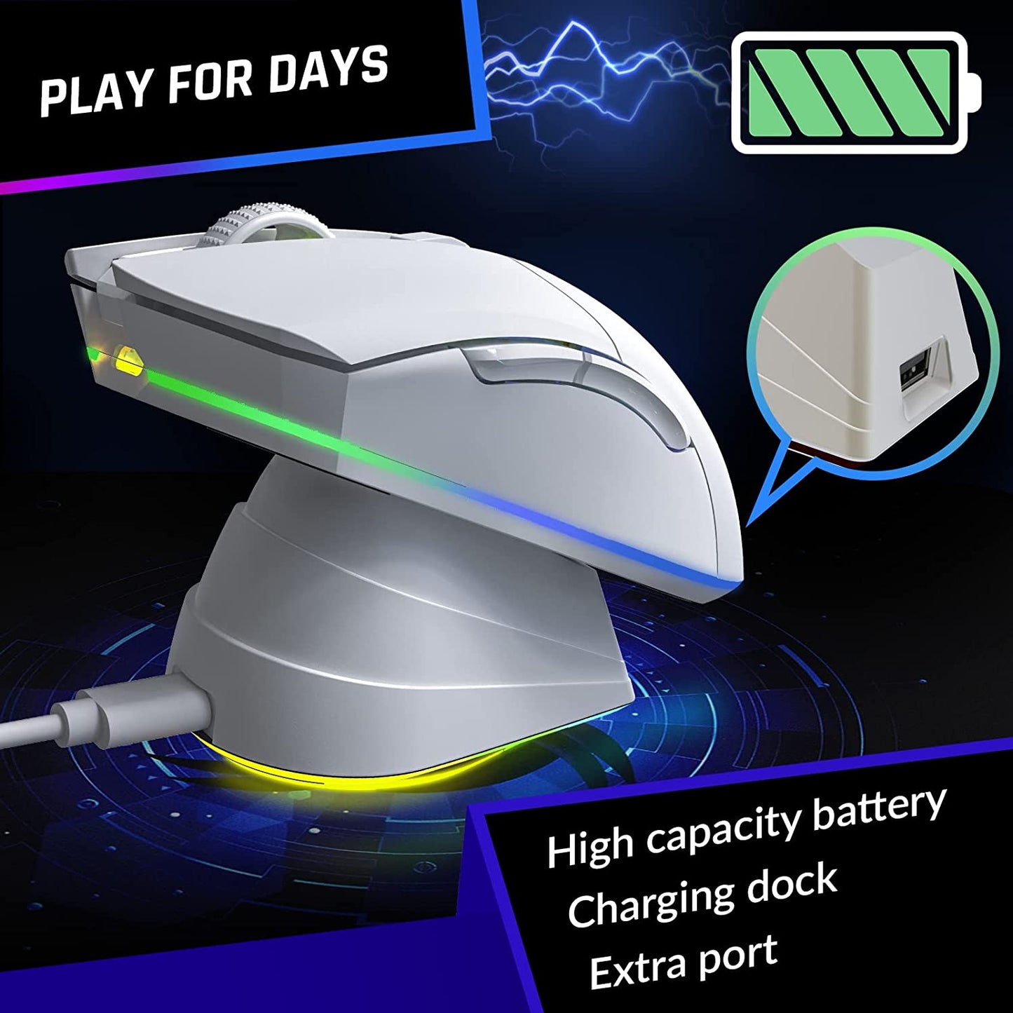 Rechargeable Wireless Gaming Mouse Blaze Pro with Charging Dock, RGB, High-Precision Sensor, Long-Lasting Battery, up to 6000 DPI. Great Wireless PC Gaming Mouse for 2022