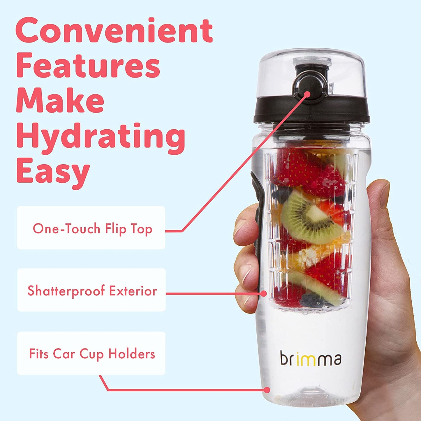 32 Oz Fruit Infuser Water Bottle - Large, Leakproof Plastic for Gym, Camping, and Travel