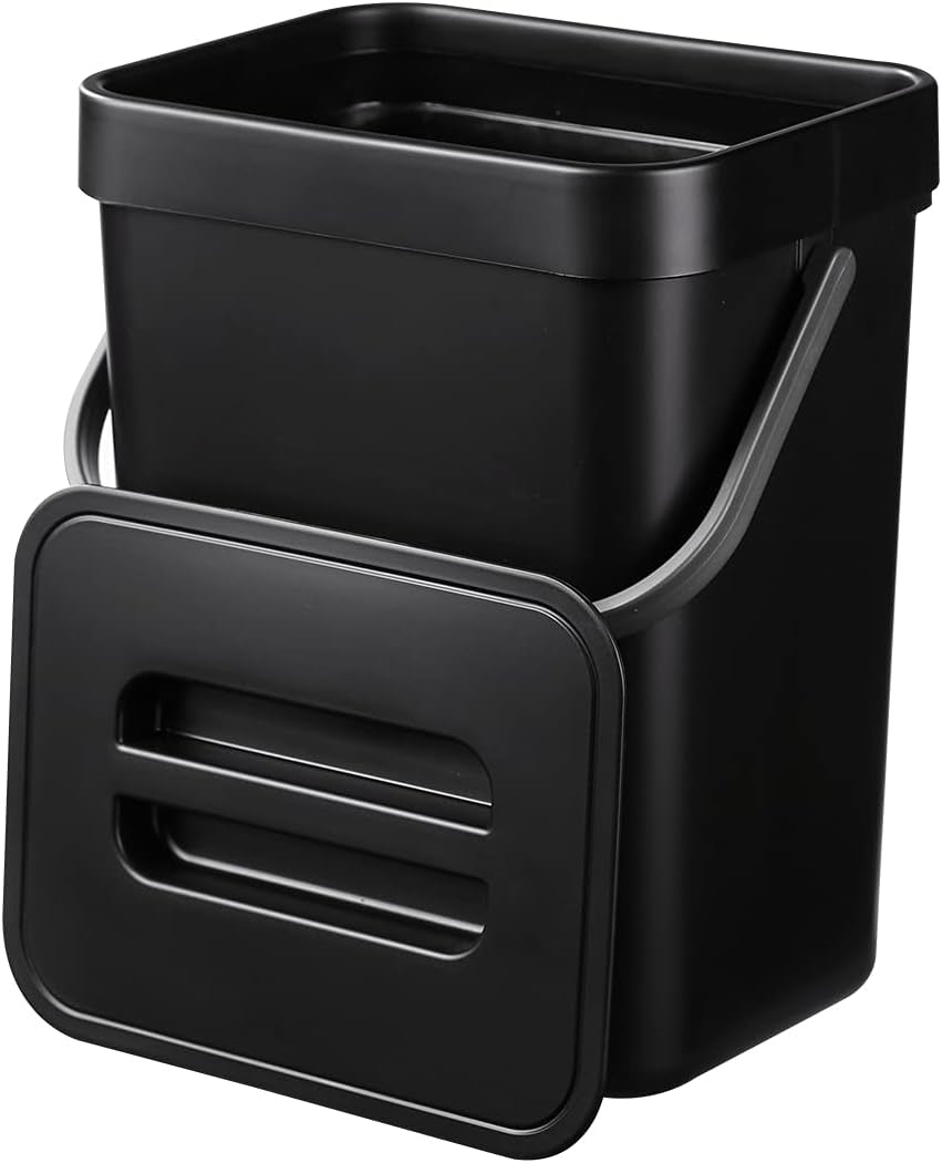 1.3 Gallon Kitchen Compost Bin: Countertop Compost Container with Sealed Lid, Designed for Under Sink Hanging, Mountable Compost Bucket, Odor-Free Solution for Kitchen, Bathroom, and RV Use - Black Color.