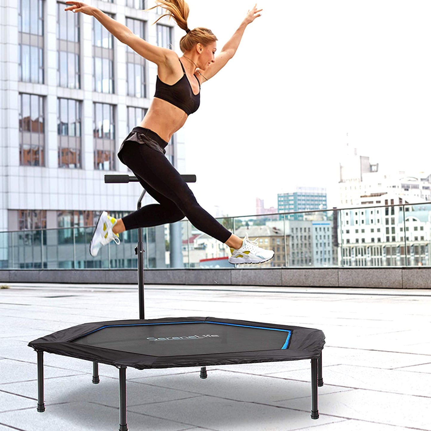 Fitness Exercise Rebounder Mini Trampoline - 48" Inch Jump Exercise Equipment with Adjustable Handle, for Adults - Ultimate Indoor/Outdoor Workout Training