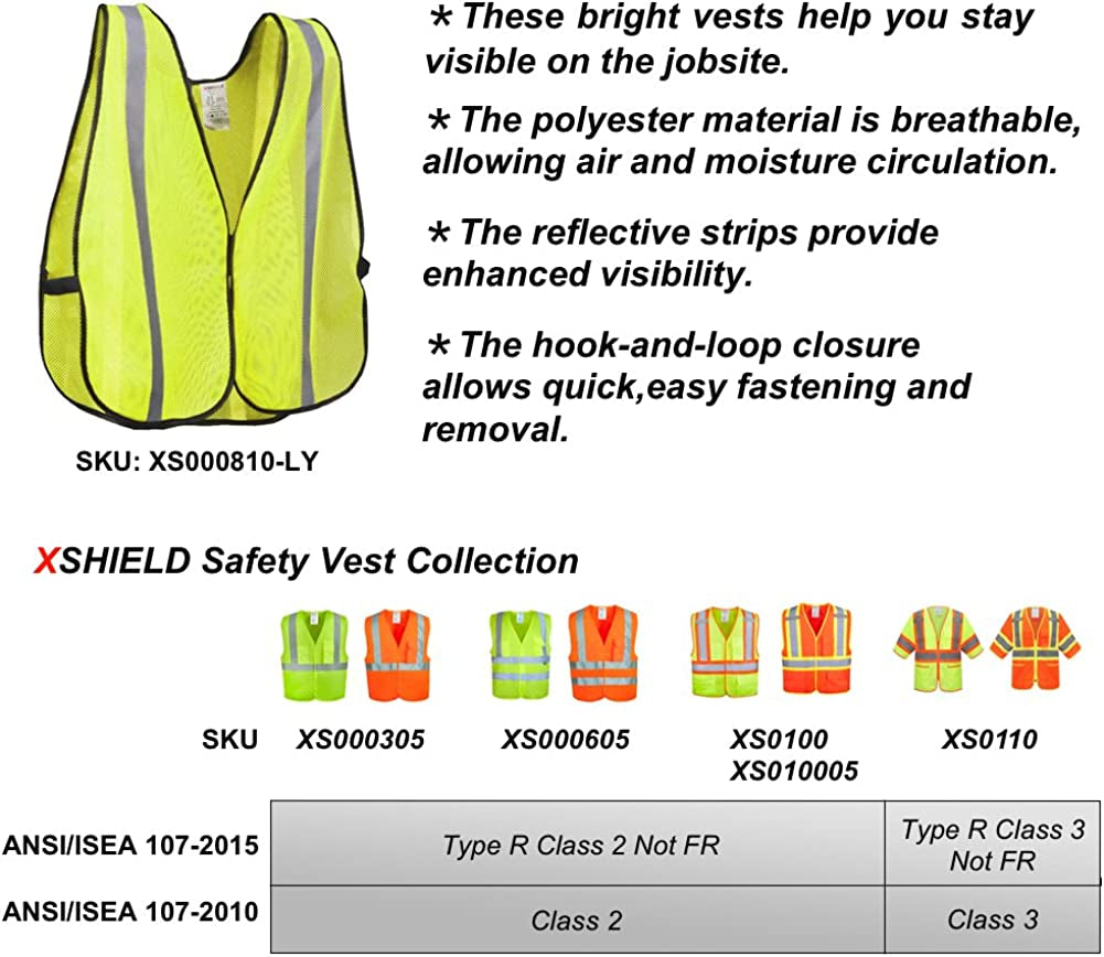 High Visibility Safety Vest with Silver Stripe, ANSI Class Unrated, Universal Size, Pack of 10